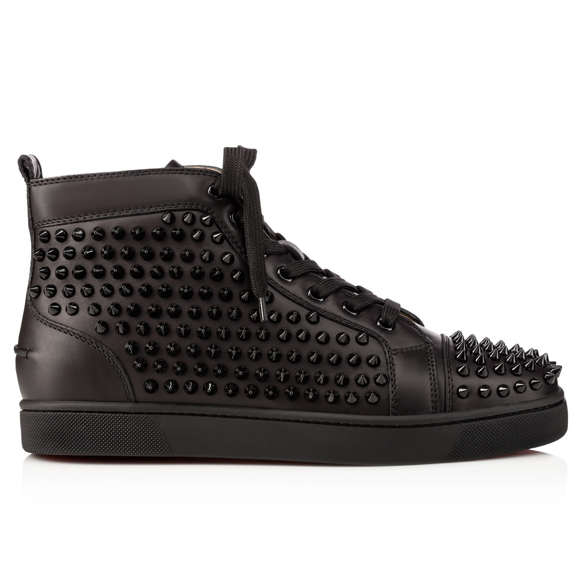 Christian Louboutin ブラック スパイクシューズ Louis - High-top sneakers - Calf leather and spikes - Black - Men