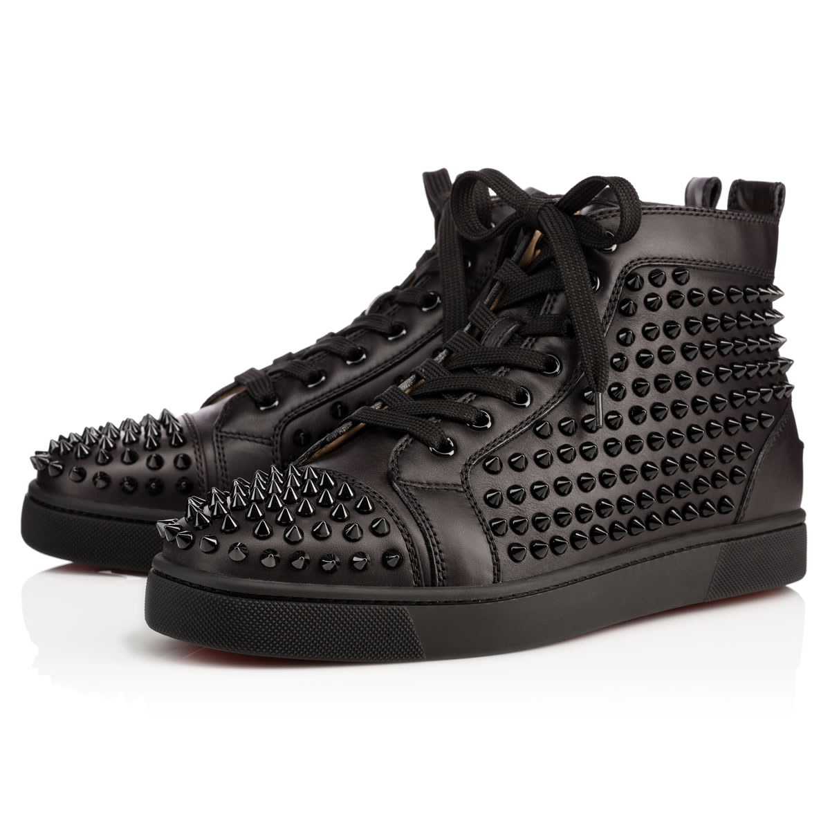 Spikes - Sneakers - Calf leather and spikes - Black - Christian