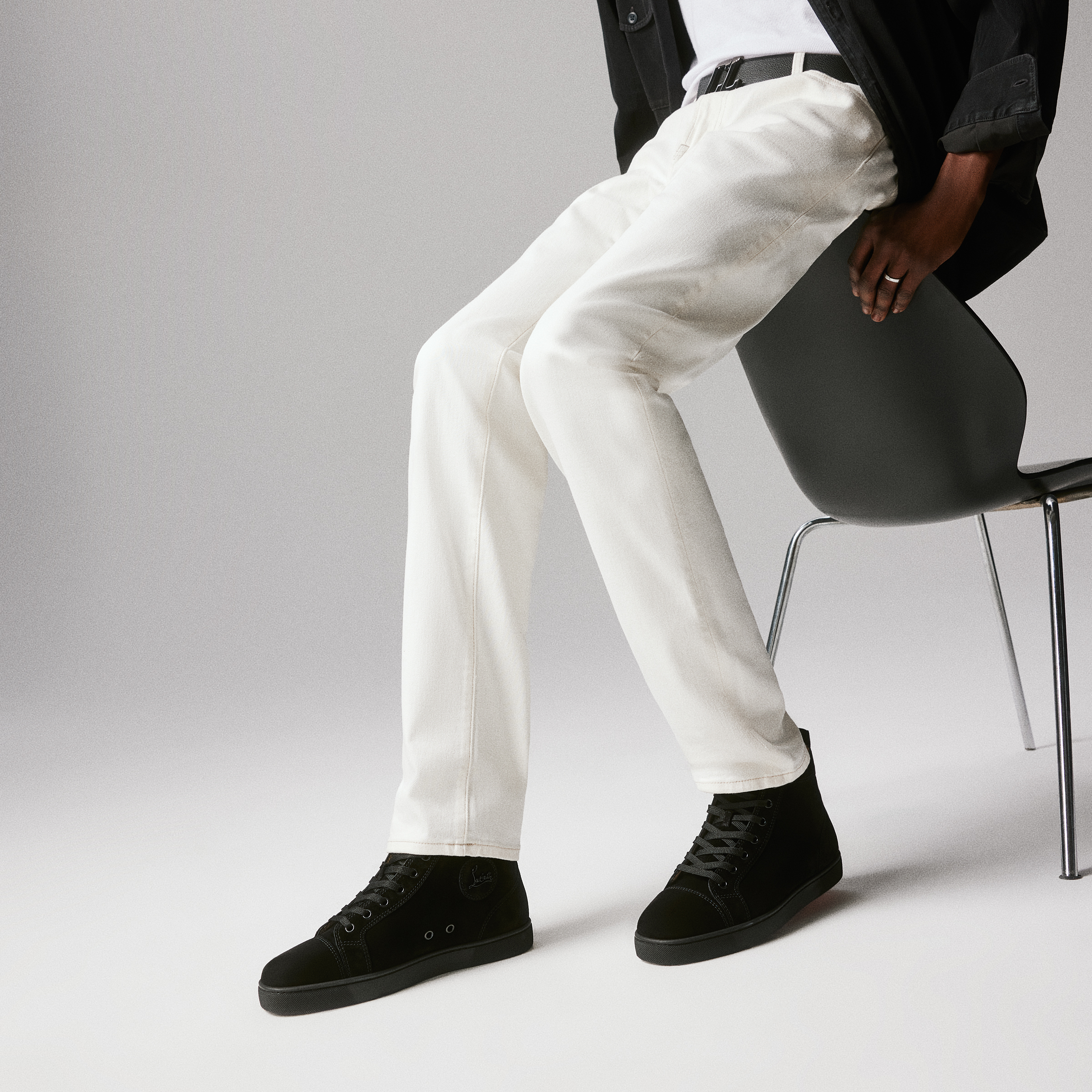 【通販激安】 Veau - sneakers High-top - Louis velours Men - Black - 靴
