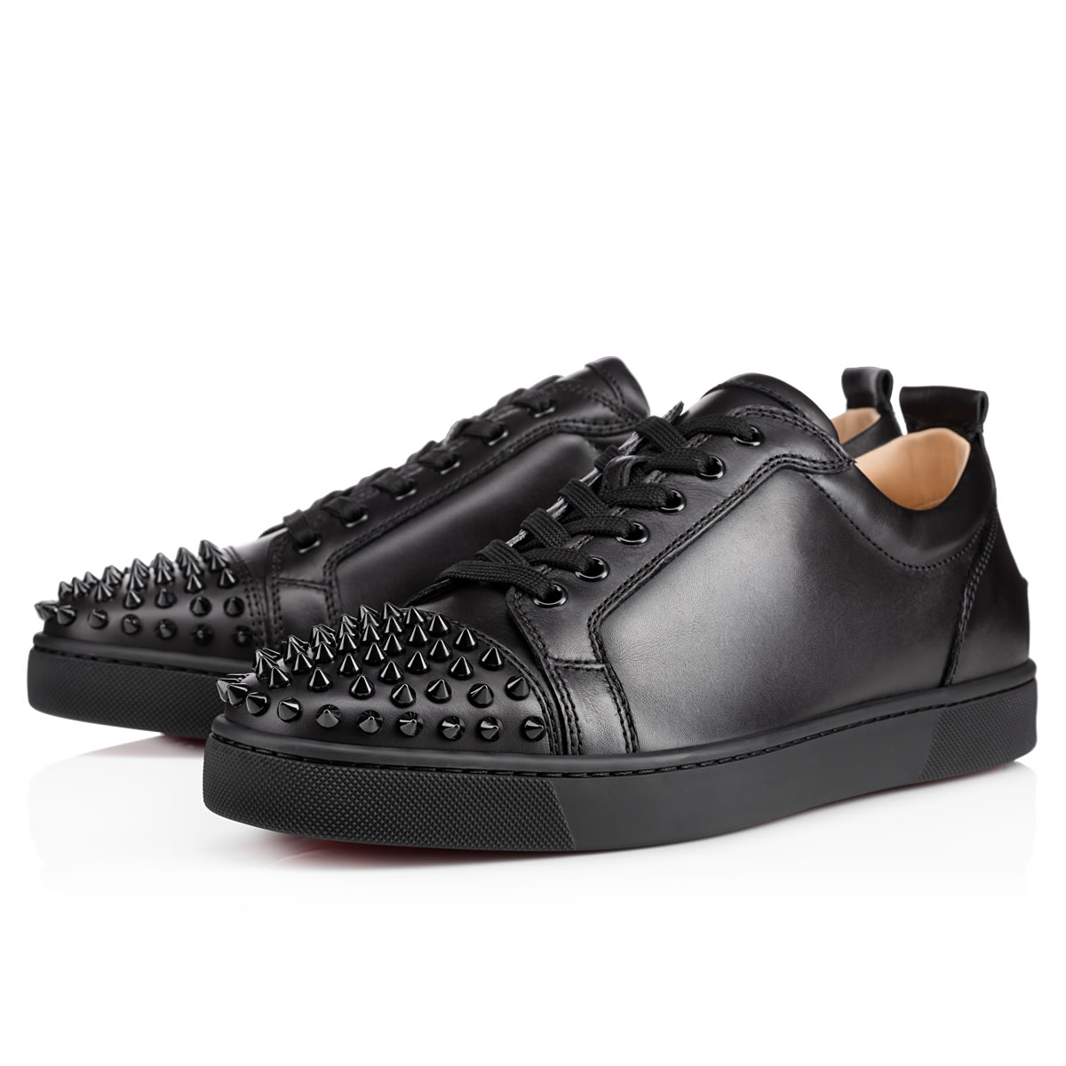 black spike shoes with red bottoms