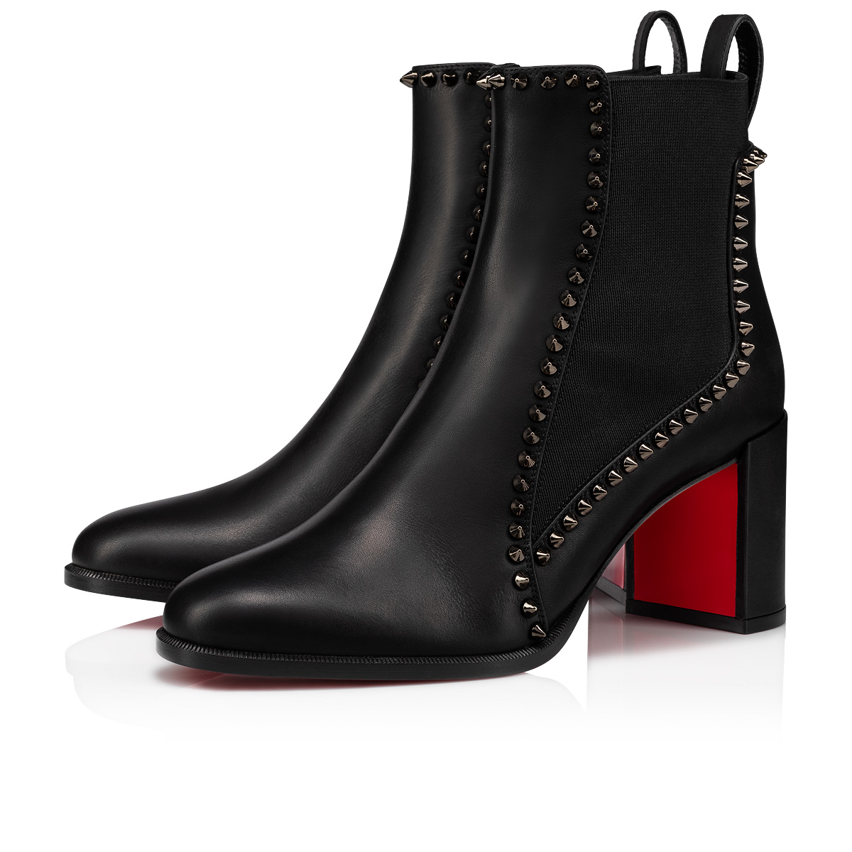 Line Spikes - 70 mm Low boots - Calf leather and spikes - Black - Christian Louboutin