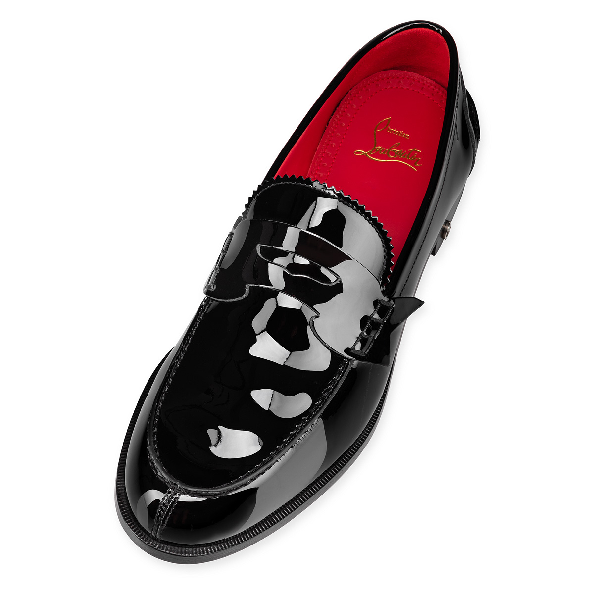 Christian Louboutin No Penny Patent-leather Loafers In Black/lin