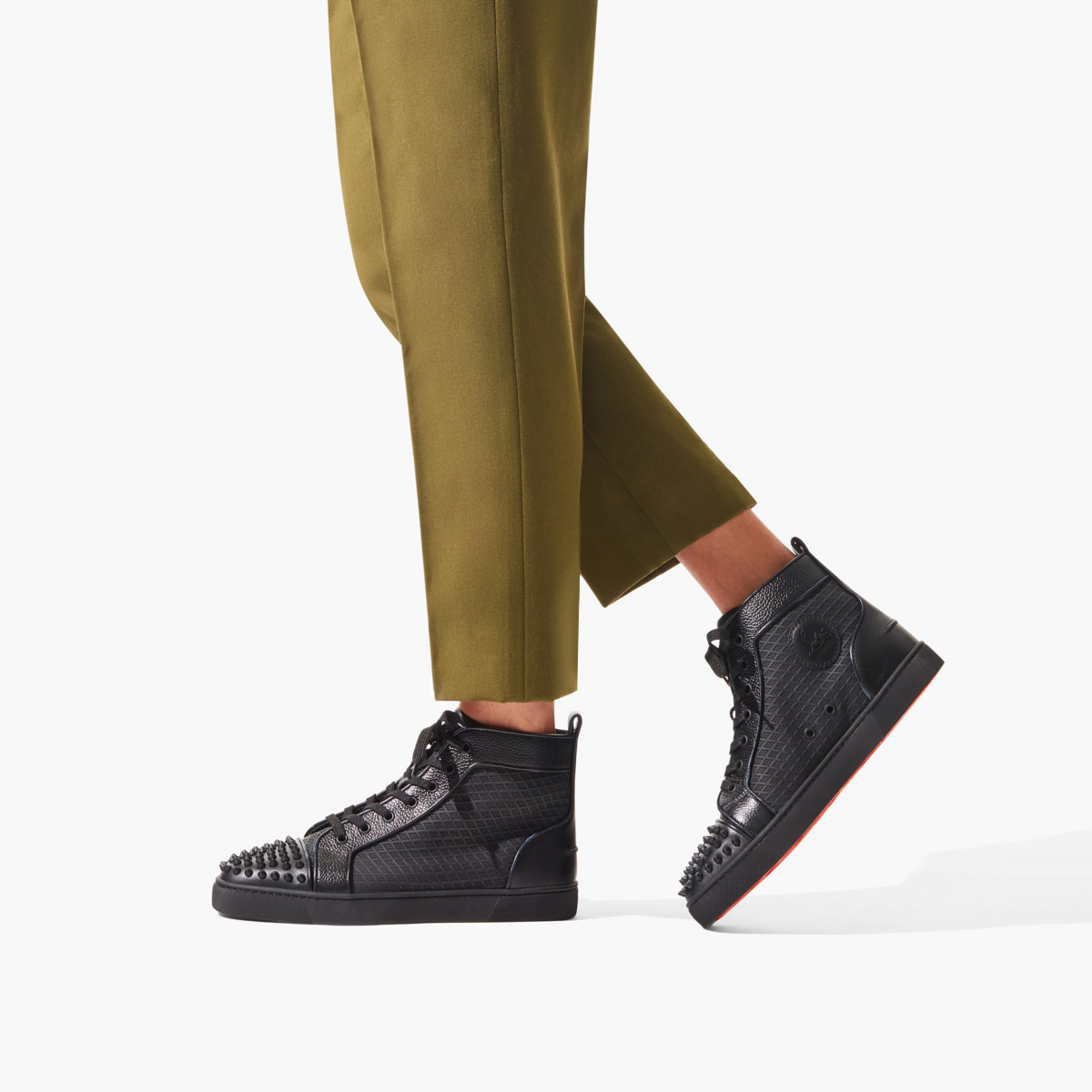Christian Louboutin Mens Sneakers Size 44.5 11.5 US Lou Spikes 2 Flat Black  Mat