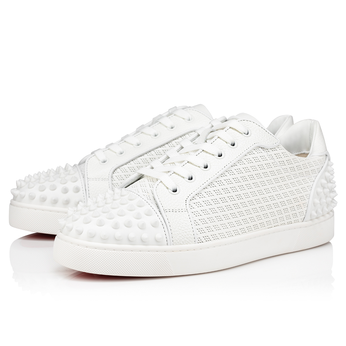 2 - Low-top Calf leather spikes - White - Christian Louboutin