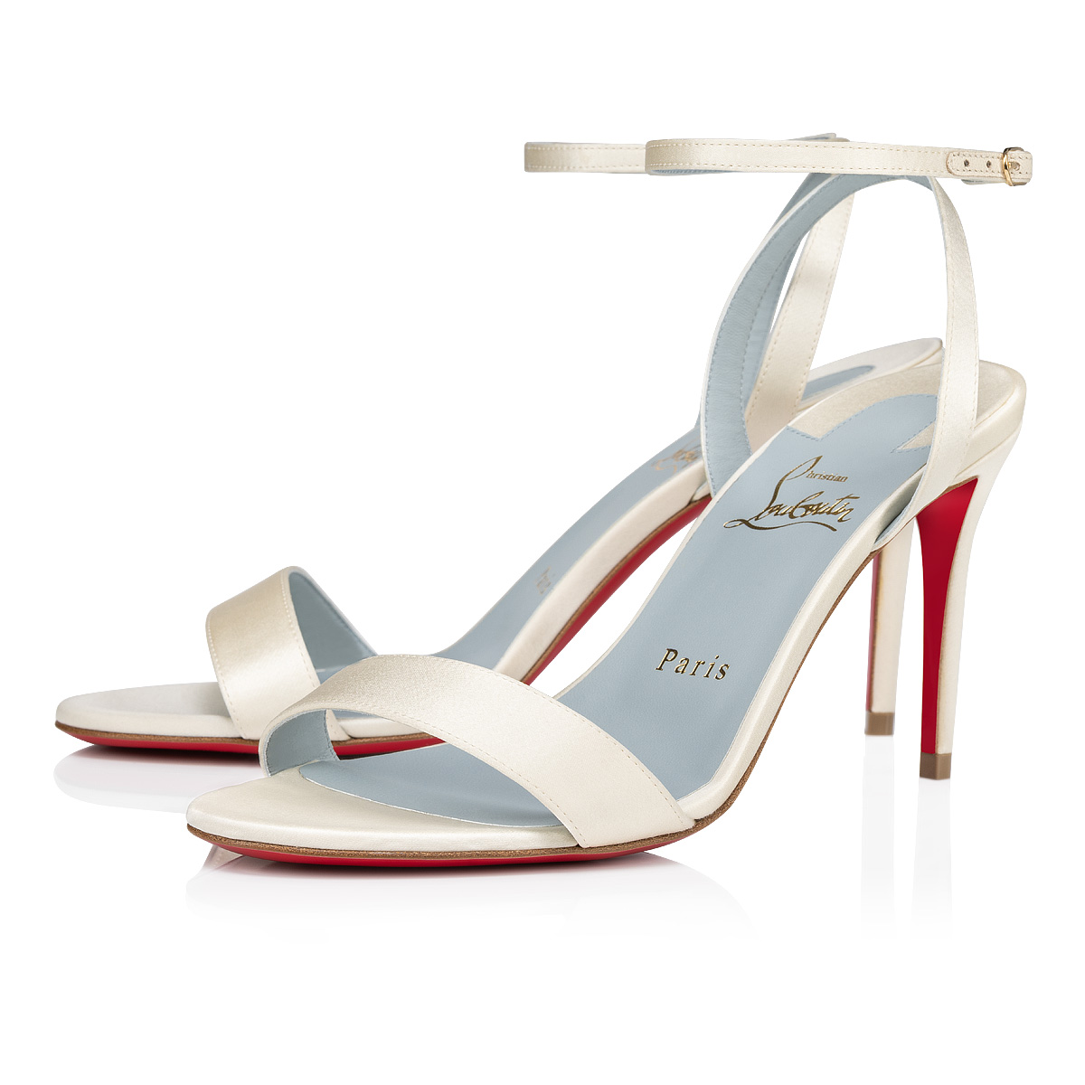 Loubigirl - 85mm Strappy sandals - Crepe satin - Off white - Women