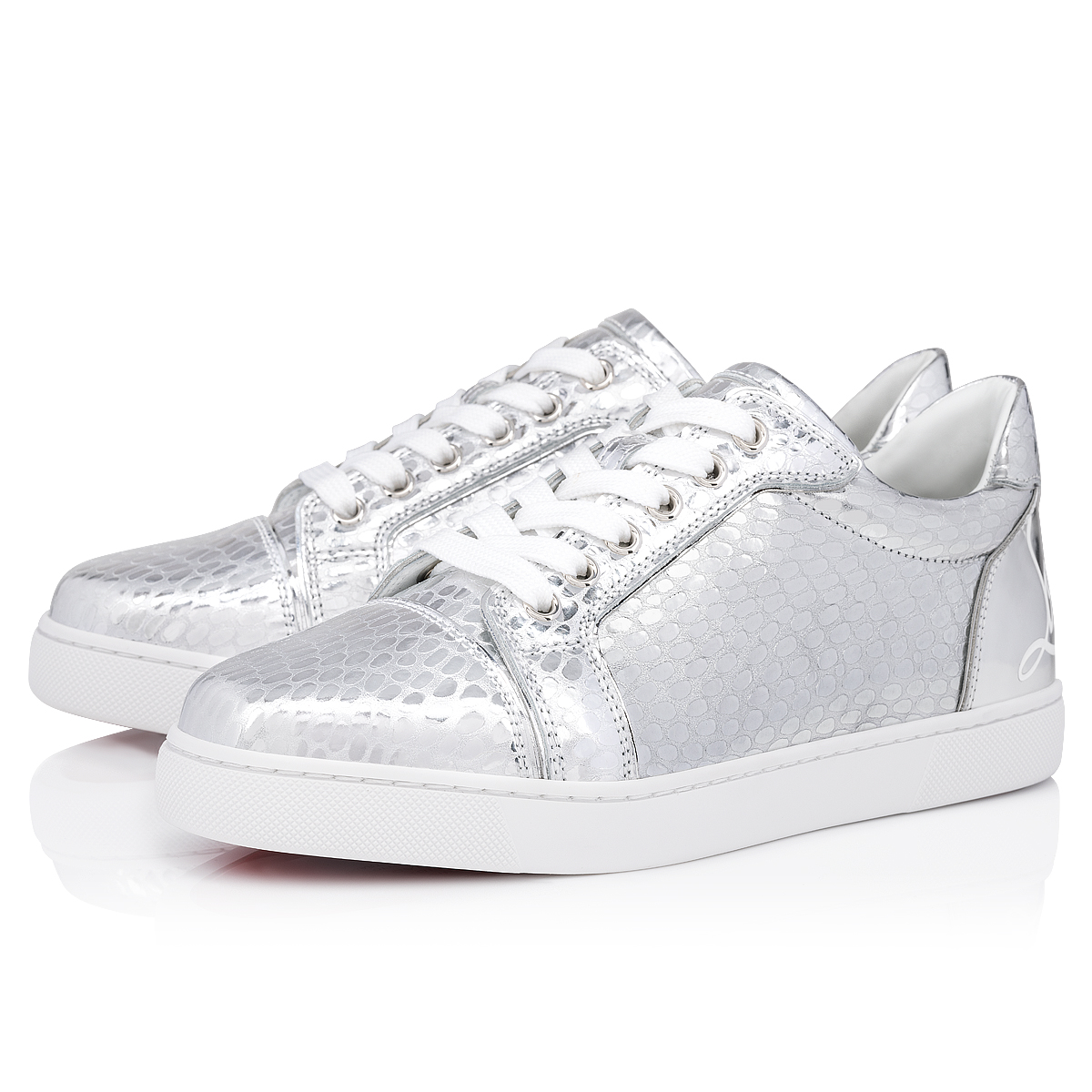 Fun Vieira - Sneakers - Iridescent calf leather and spikes - Silver - Women - Christian Louboutin United States