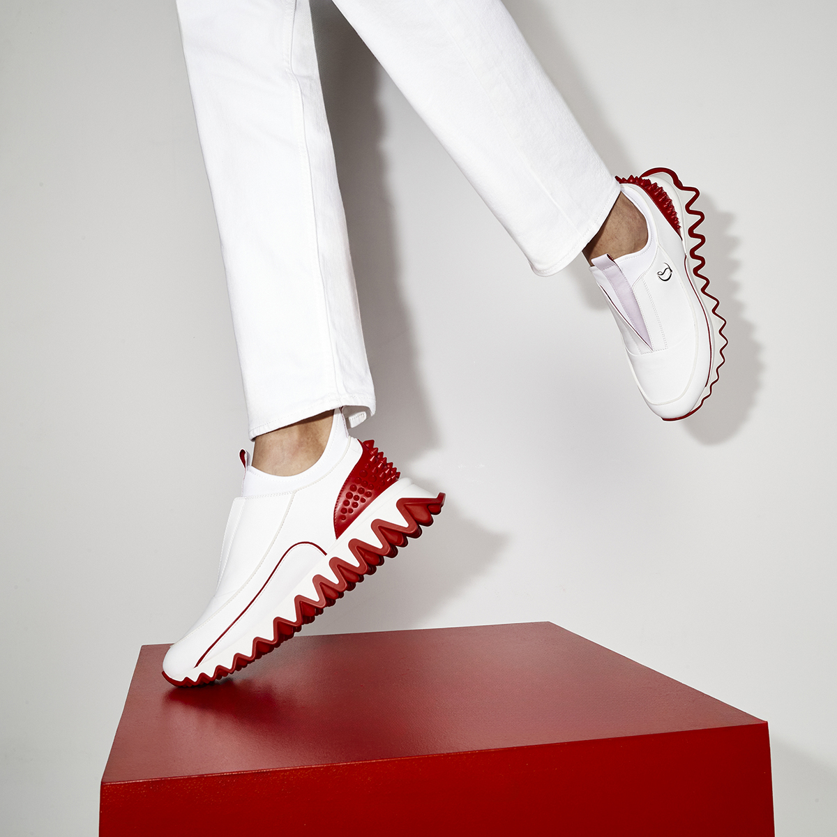 Sharkyloub SP Spikes Sneakers Calf leather neoprene and spikes White Men Christian Louboutin United States