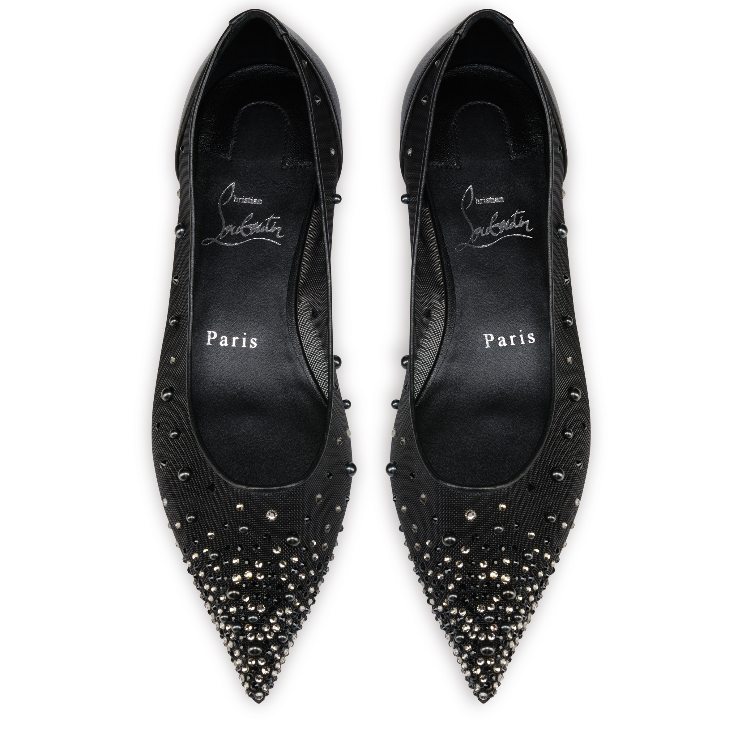 【Christian Louboutin】MERCENAIRE FLAT Miss Z Degrastrassina Perla - Ballerinas - Mesh, nappa leather