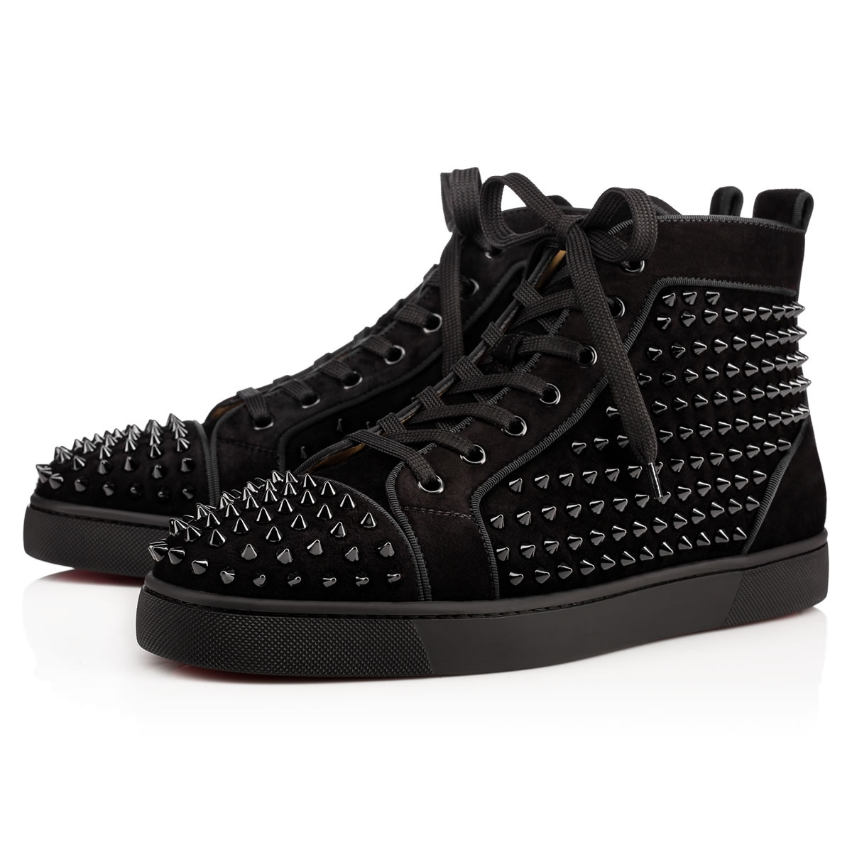 Louis - High-top sneakers - Veau velours and spikes - Black - Christian  Louboutin