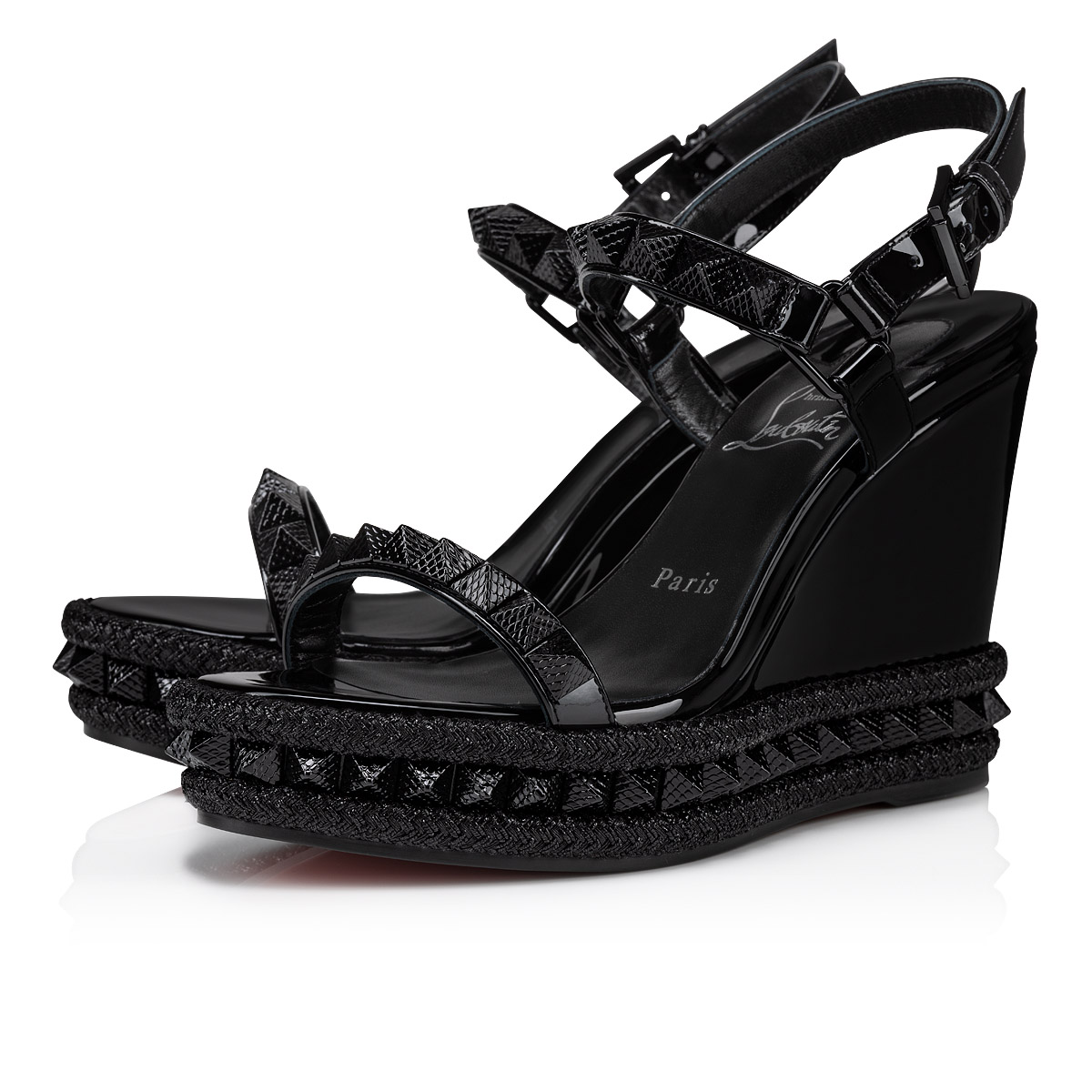Christian Louboutin ピラクルー カタクロウ ウェッジソール Pyraclou - 110 mm Espadrilles - Patent calf leather - Black