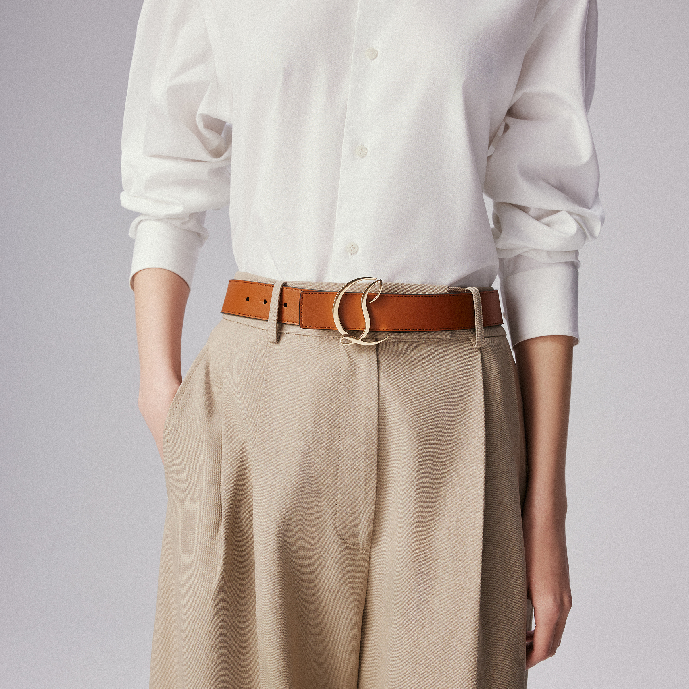CL Logo - Belt - Calf leather - Brown - Christian Louboutin  display picture 3