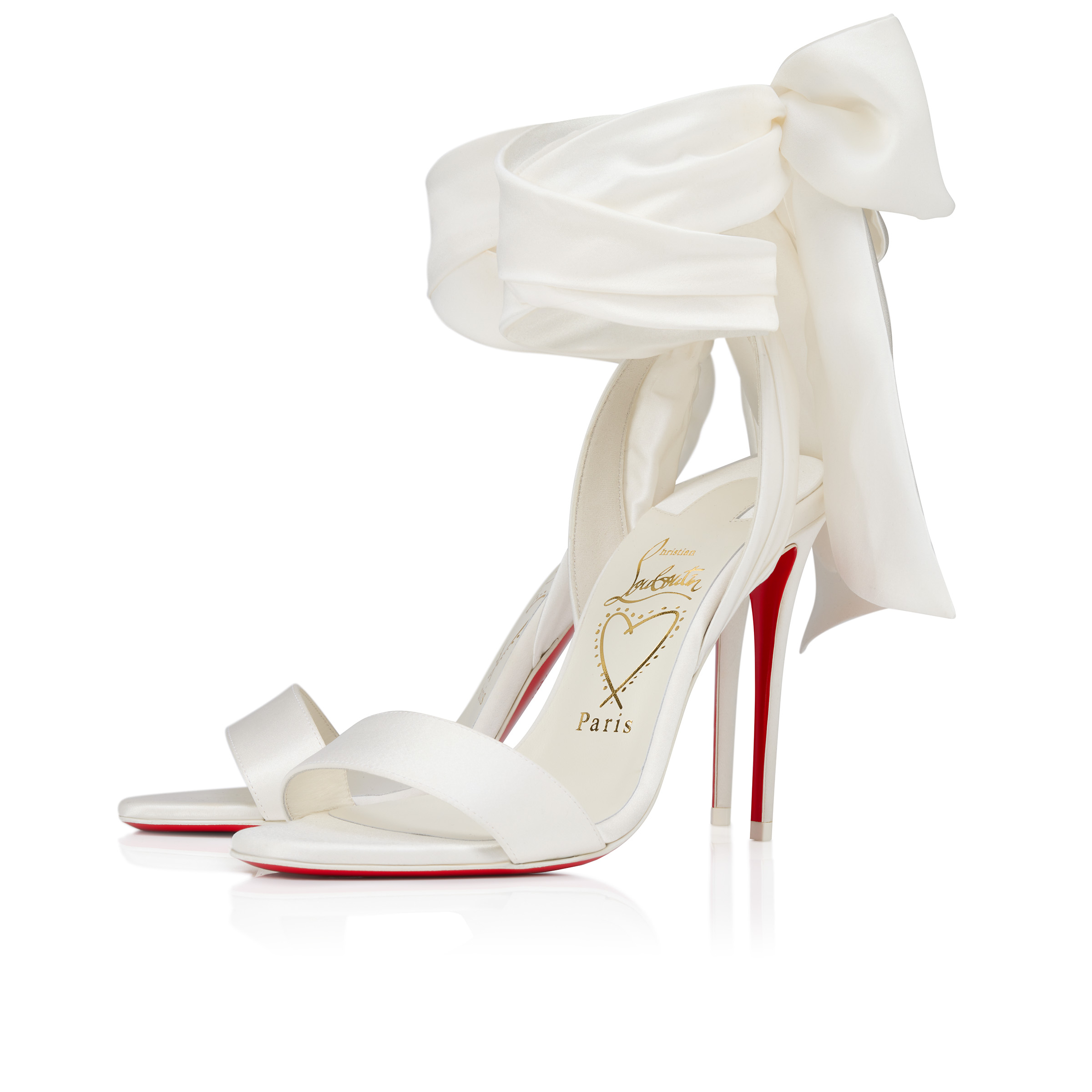 Christian Louboutinフリルレース サンダル Sandale Du Desert - 100 mm Strappy sandals - Crepe satin - Ivory