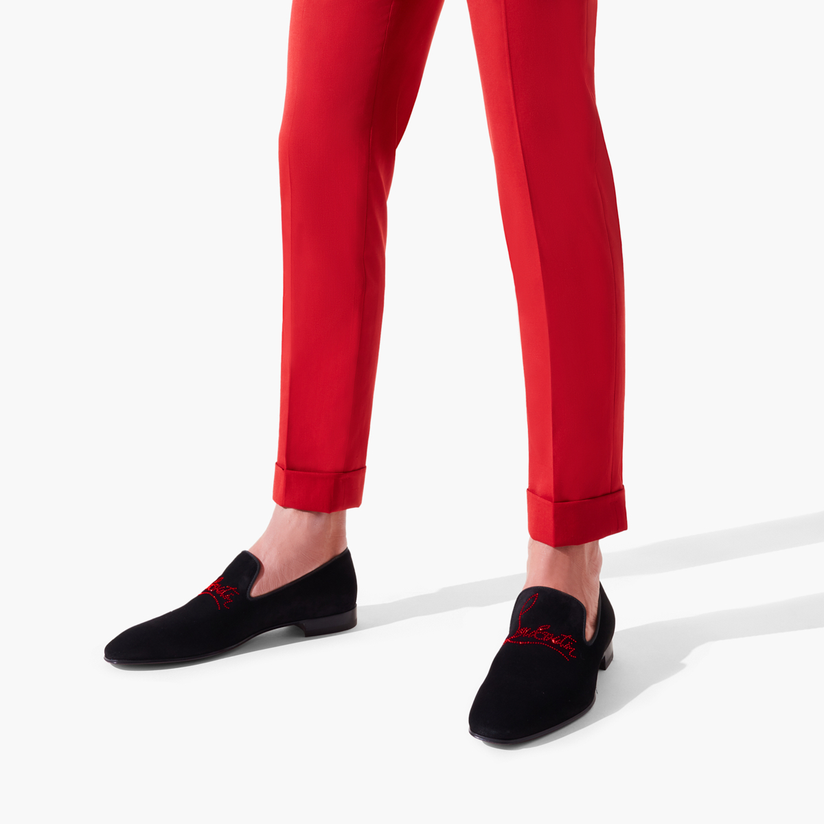 Christian Louboutin Men's Red Sole Strass Velvet Dress Loafers