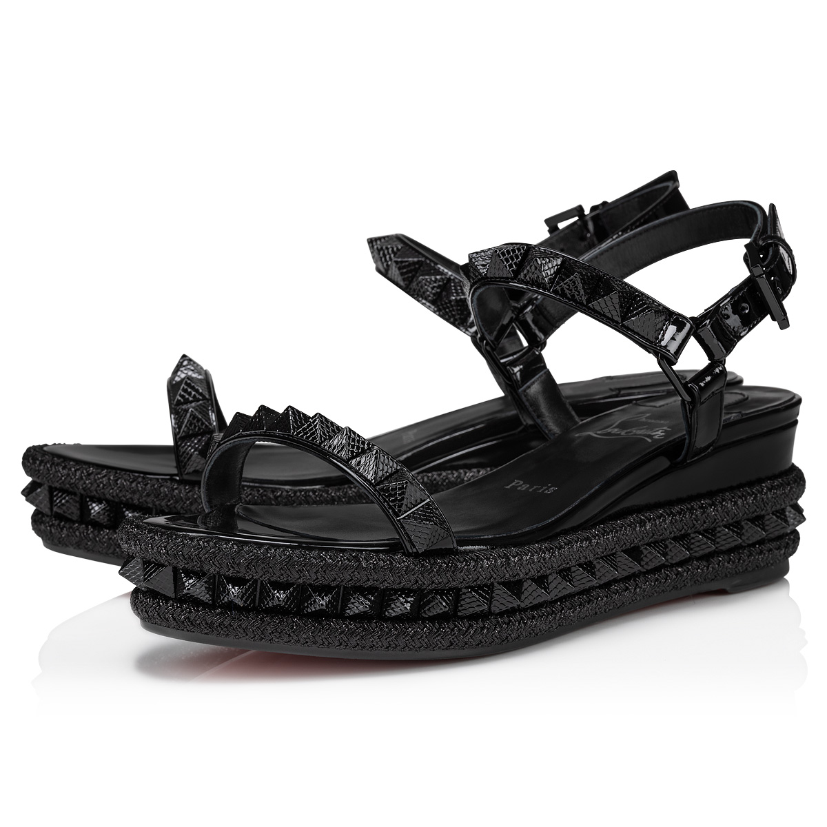 Pyraclou - 60 mm Espadrilles - Patent calf leather - Black - Women - Christian  Louboutin United States