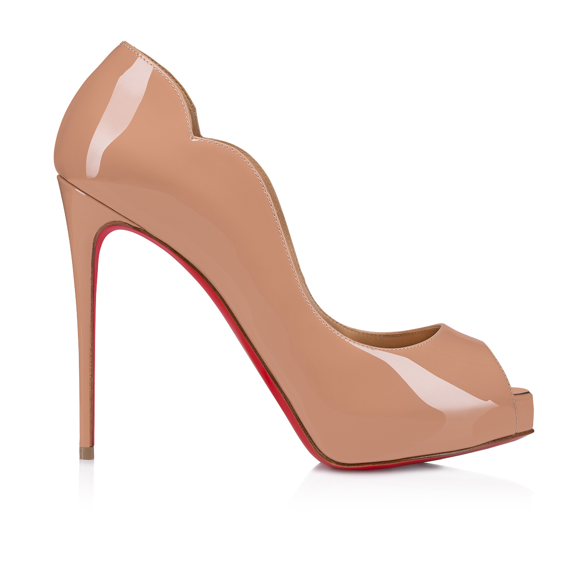 Christian Louboutin Pumps Round Chick Alta Peep Toe Sandals Shoes 36 Nude / Beige