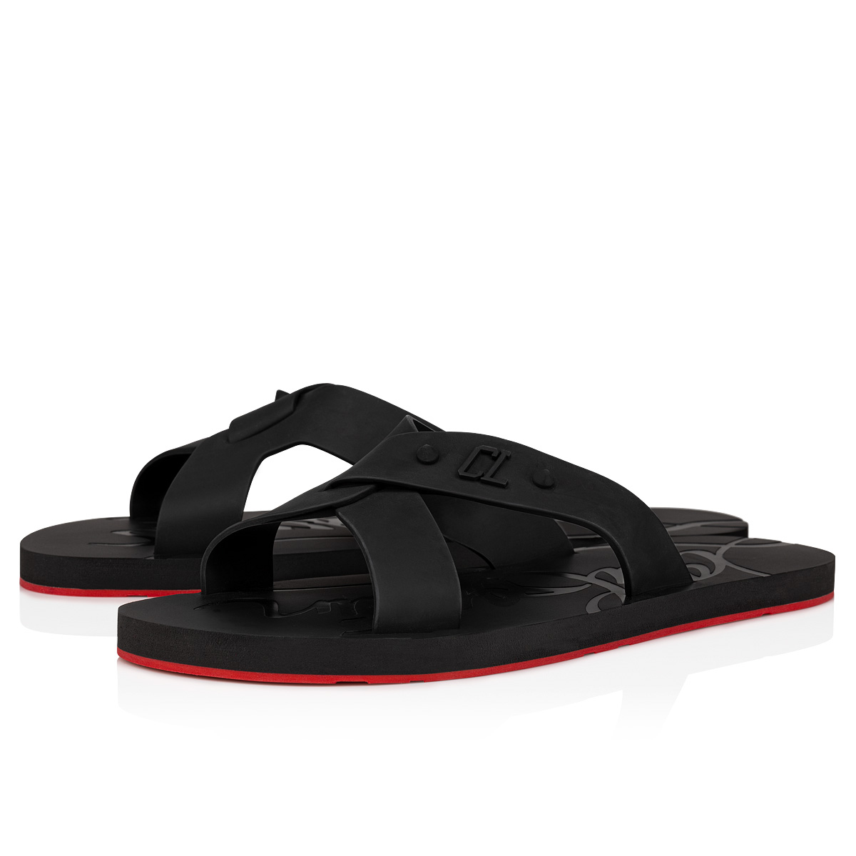 【関税込】CHRISTIAN LOUBOUTIN Loubi Cross ラバースライド Loubi Cross - Mules - Rubber - Black - Men - Christian
