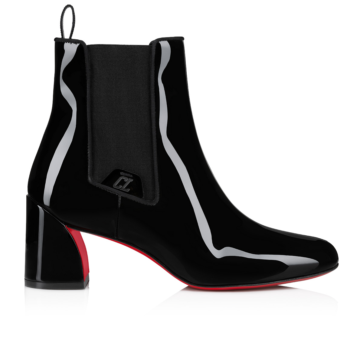 Christian Louboutin low cut black suede ankle boots with patent leathe –  Loop Generation