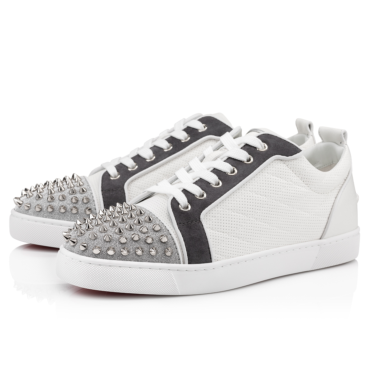 Christian Louboutin Men's Louis Junior Spikes Sneakers - Multi White - Size 14
