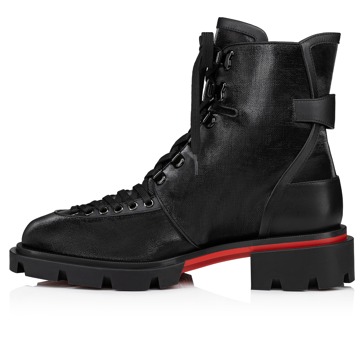 Christian Louboutin Macademia Logo Red Sole Combat Booties