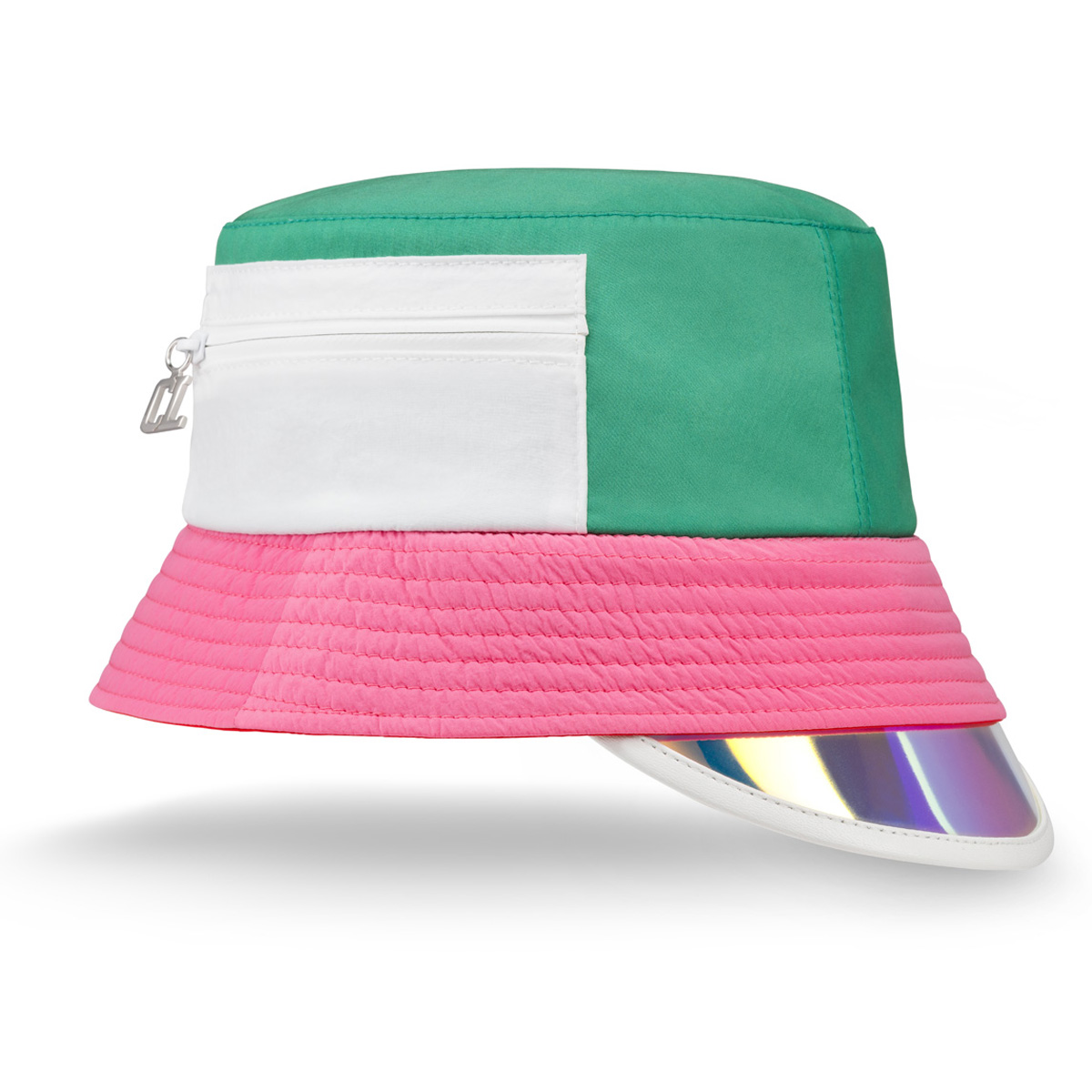 Christian Louboutin Bobiviz Colorblock Bucket Hat with Detachable Visor in Detox-Bianco-Pink/Yellow AB