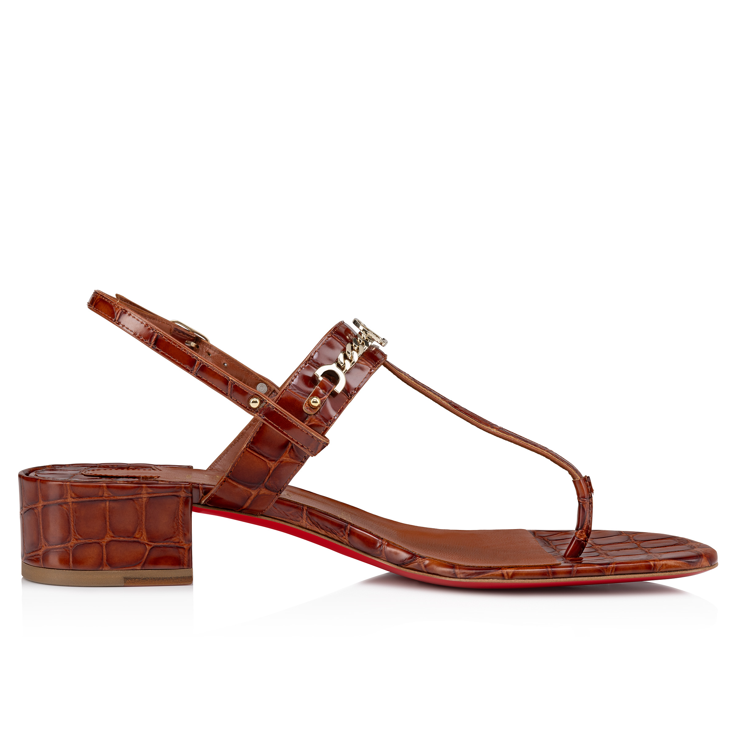 MJ Thong - 25 mm Mules - Alligator embossed calf leather - Acajou 