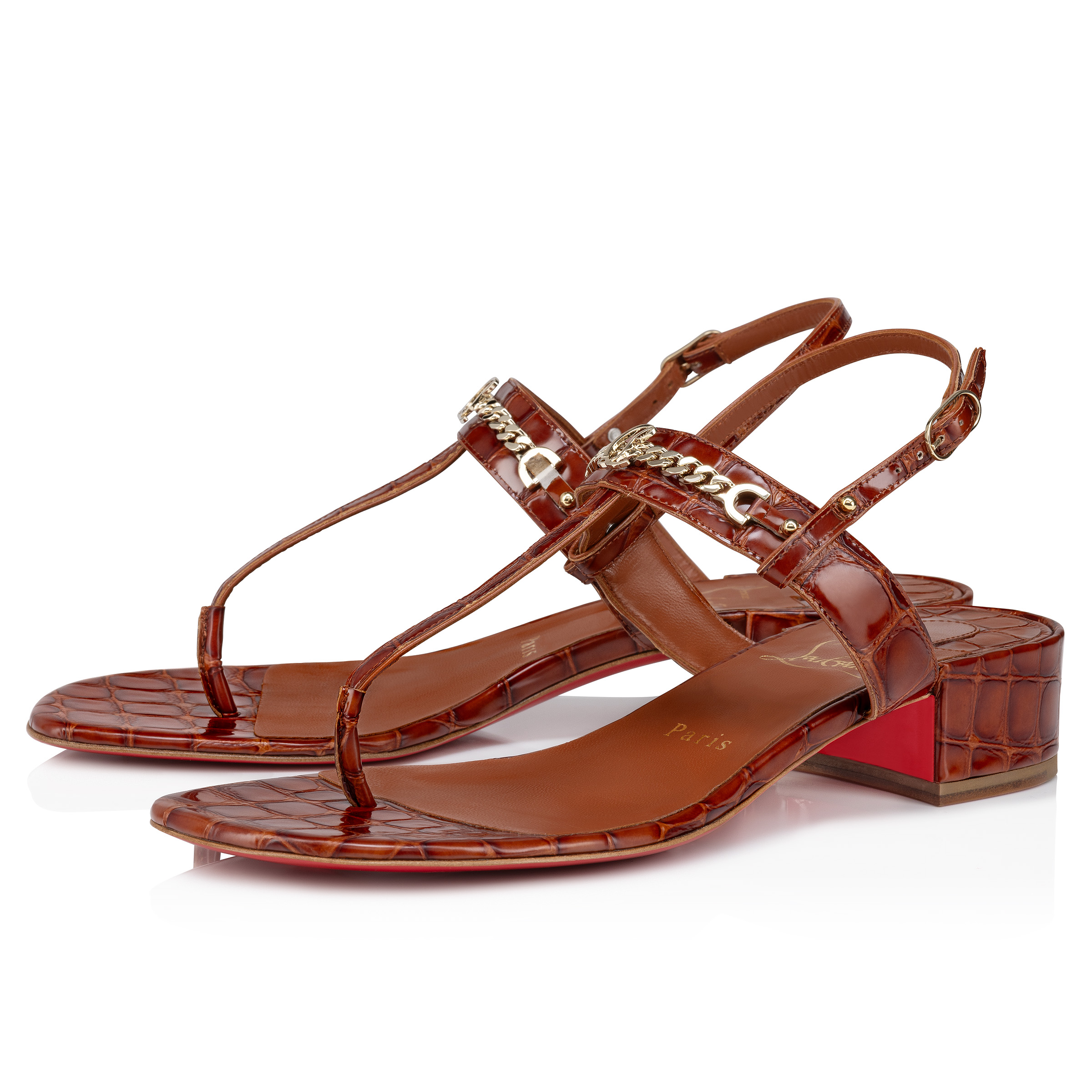 MJ Thong - 25 mm Mules - Alligator embossed calf leather - Acajou 