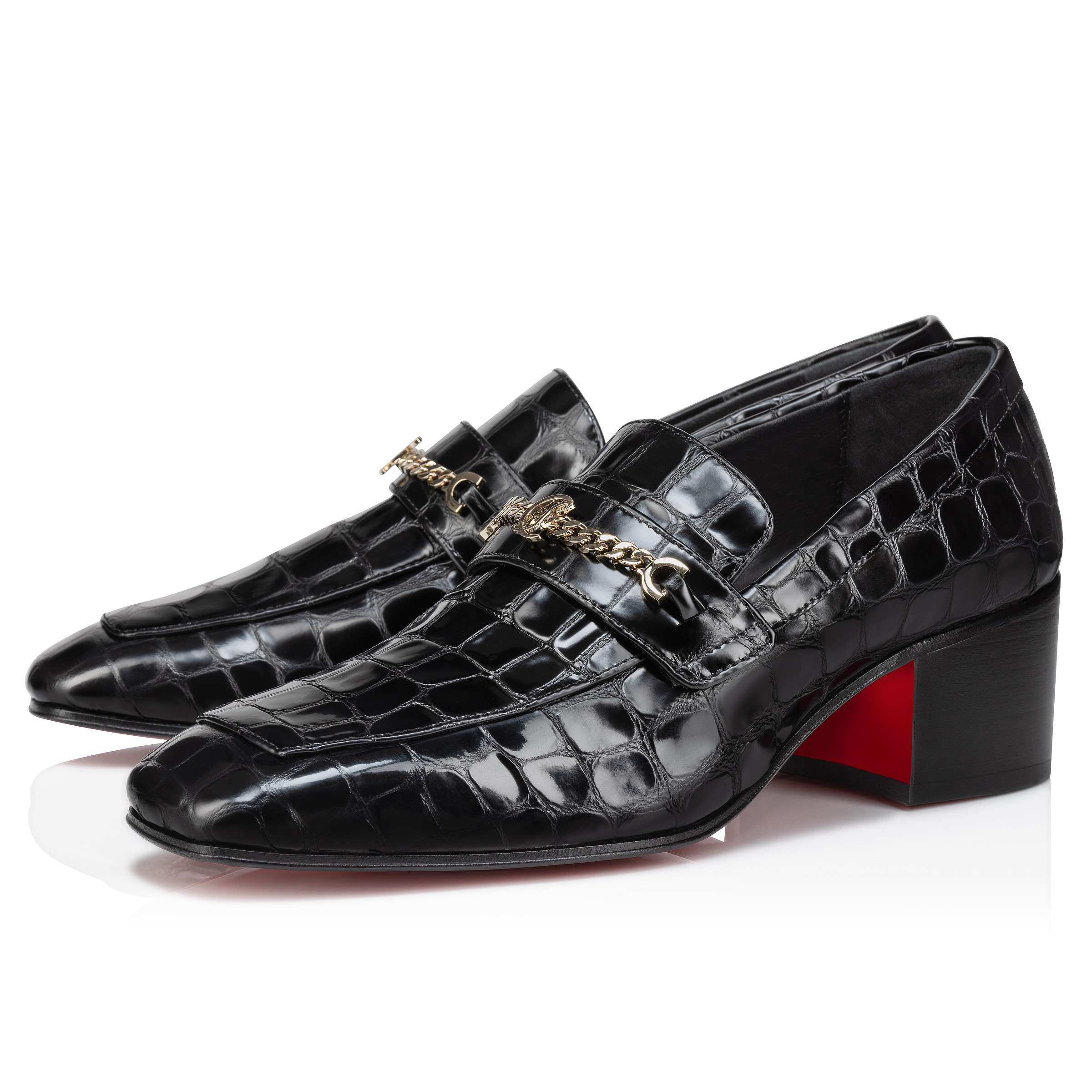 MJ Moc 50 mm Loafers Alligator embossed calf leather Black Women Christian Louboutin United States