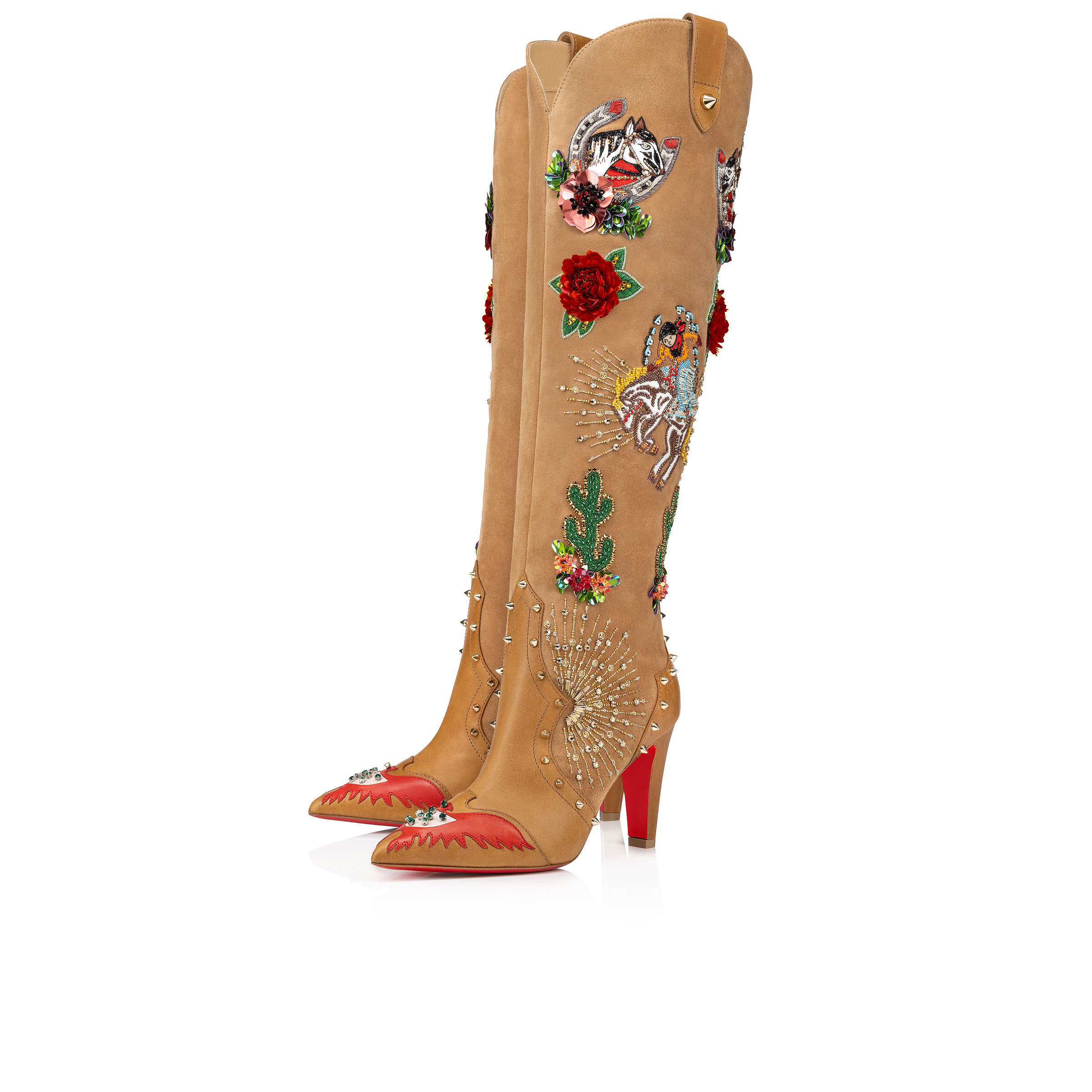 Santia Botta Lucky Boots Calf leather and Lucky embroidery Terra Women Christian Louboutin United States