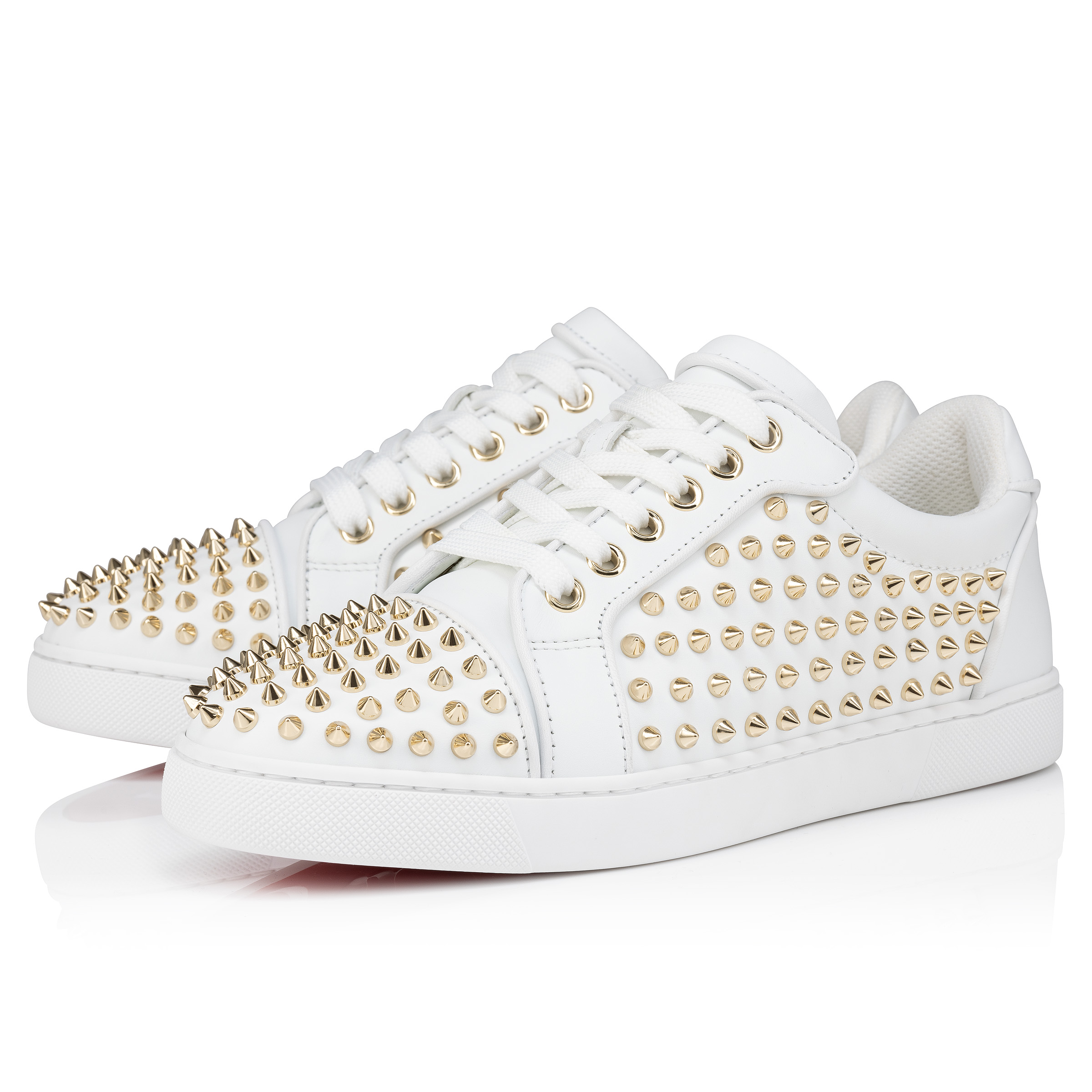 Christian Louboutin Vieira Night Spikes Sneakers Size 37.5 White Smooth calf leather nappa leather and spikes Women