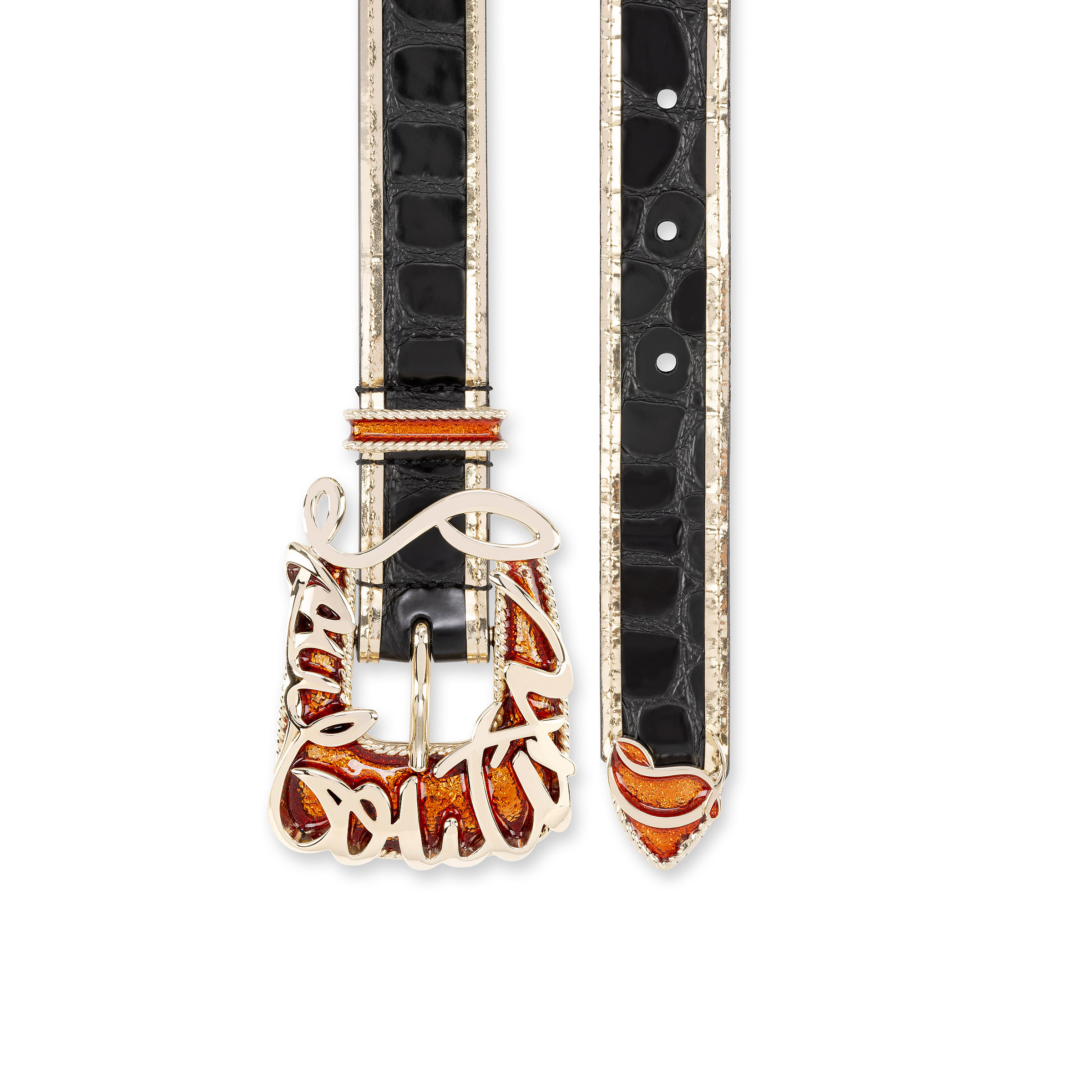☆関税送料込み☆【Christian Louboutin】レザーベルト ロゴ入り CL logo reversible leather belt in multicoloured - Christian