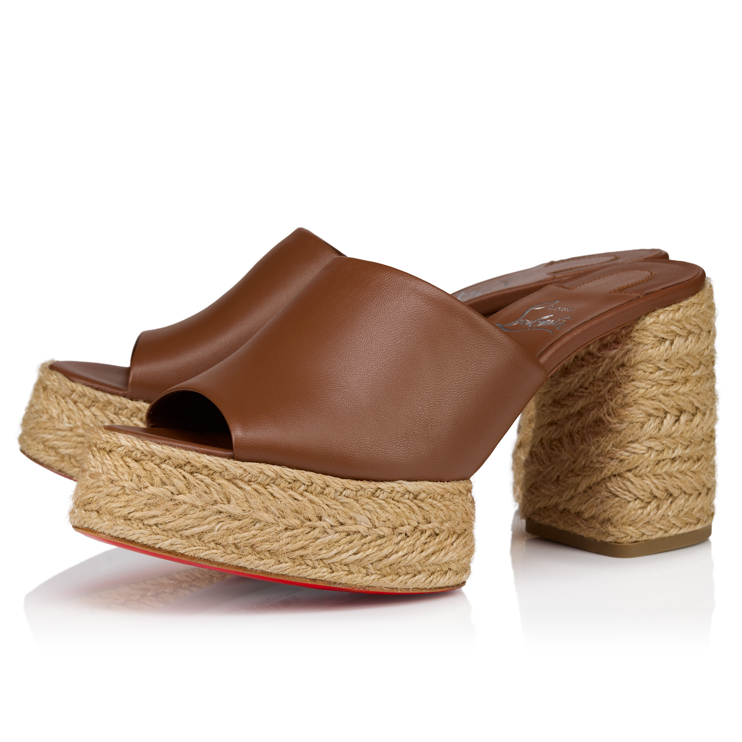 ■ChristianLouboutin■Calakala85レザーエスパドリーユサンダル Calakala Mule - 85 mm Mules - Lamb nappa leather - Cuoio