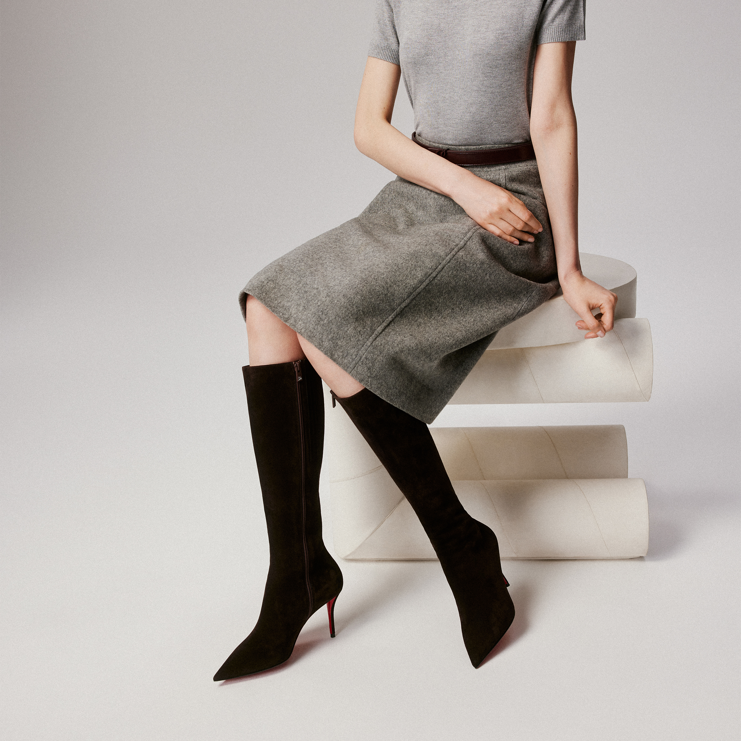 Miss Z Botta - 80 mm Boots - Veau velours - Café - Women