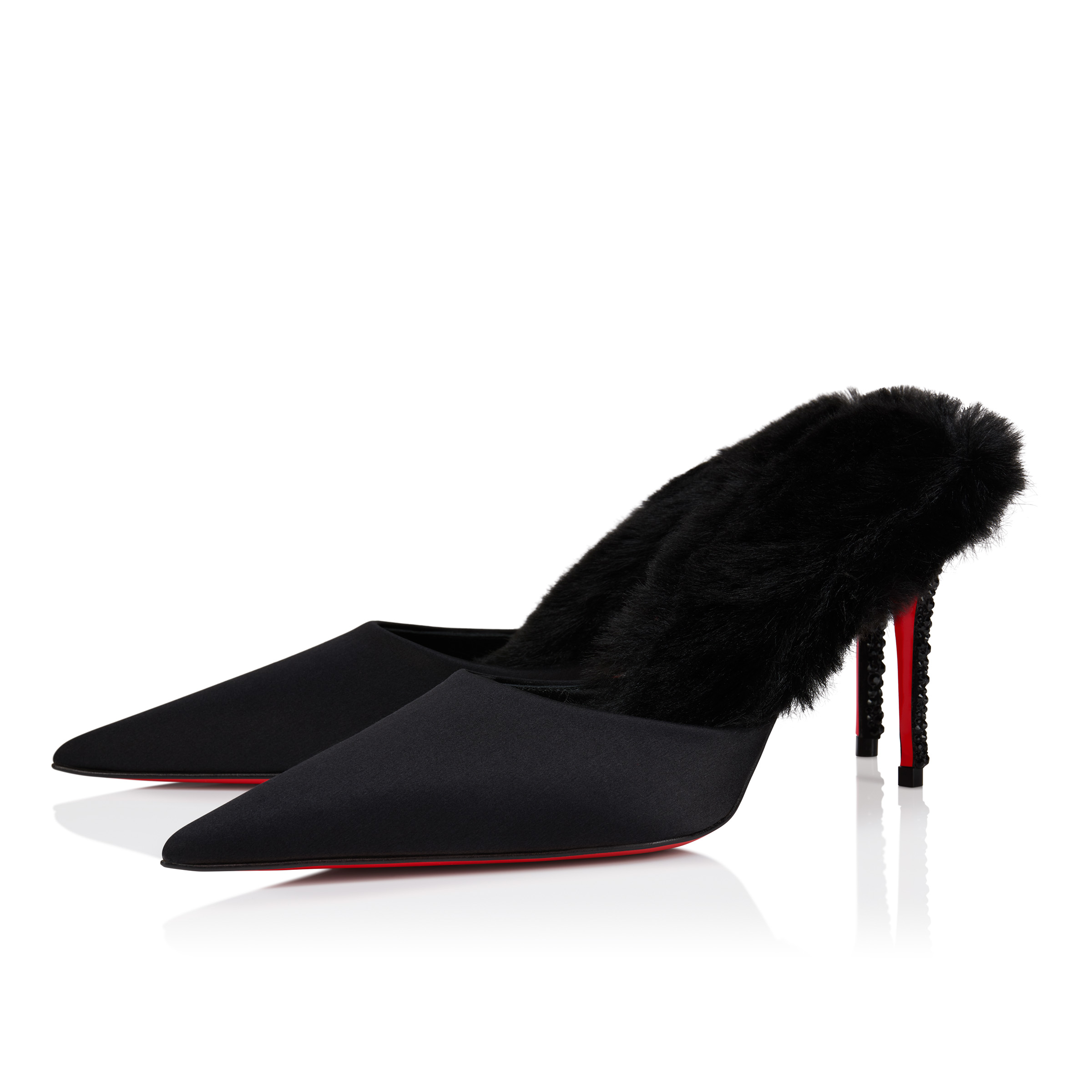KM Fur - 85 mm Mules - Crepe satin, faux fur and suede - Black