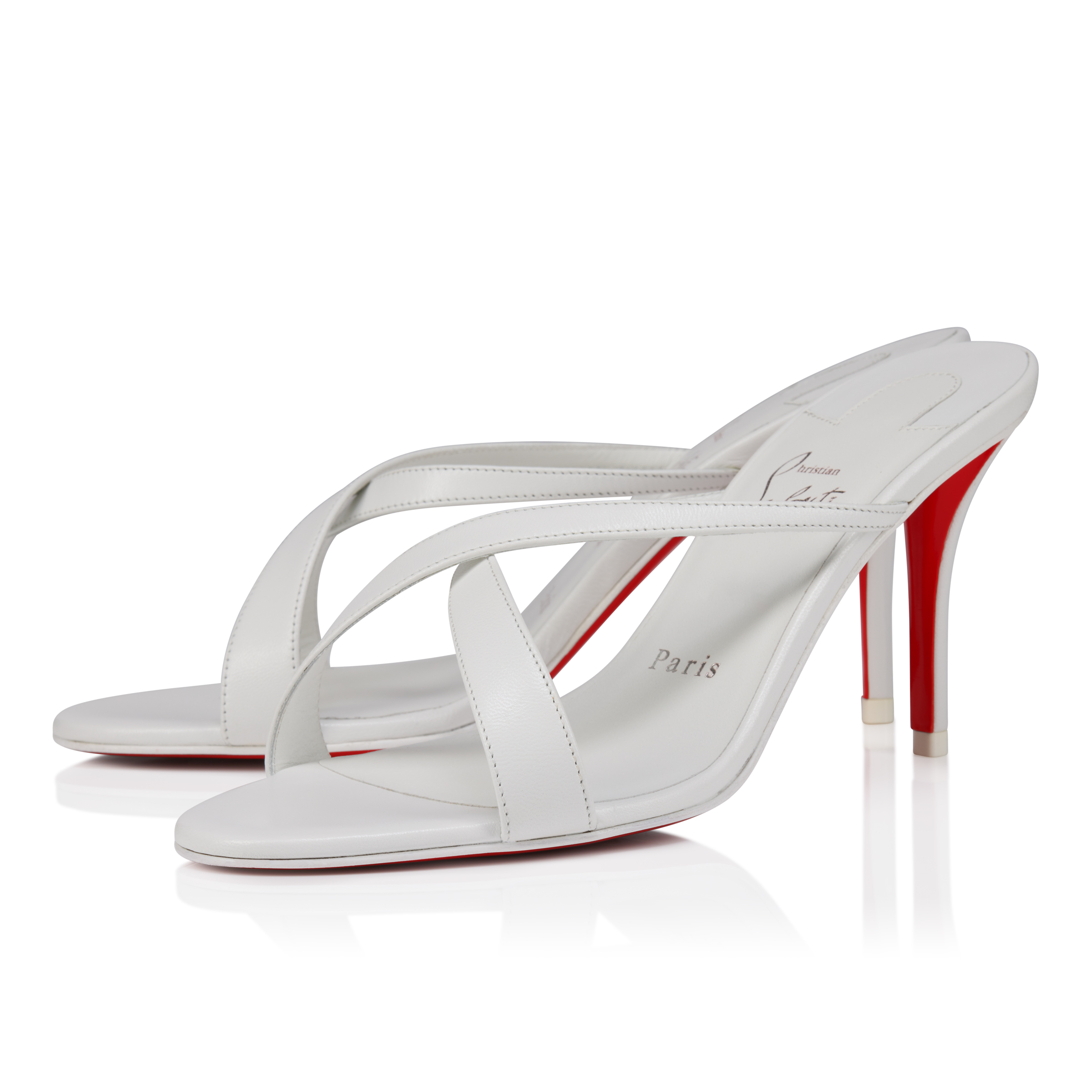 靴 Her lip to Cross Strap Mules 37 white Mulazee Cross - 80 mm Mules - Kid leather - Bianco - Women