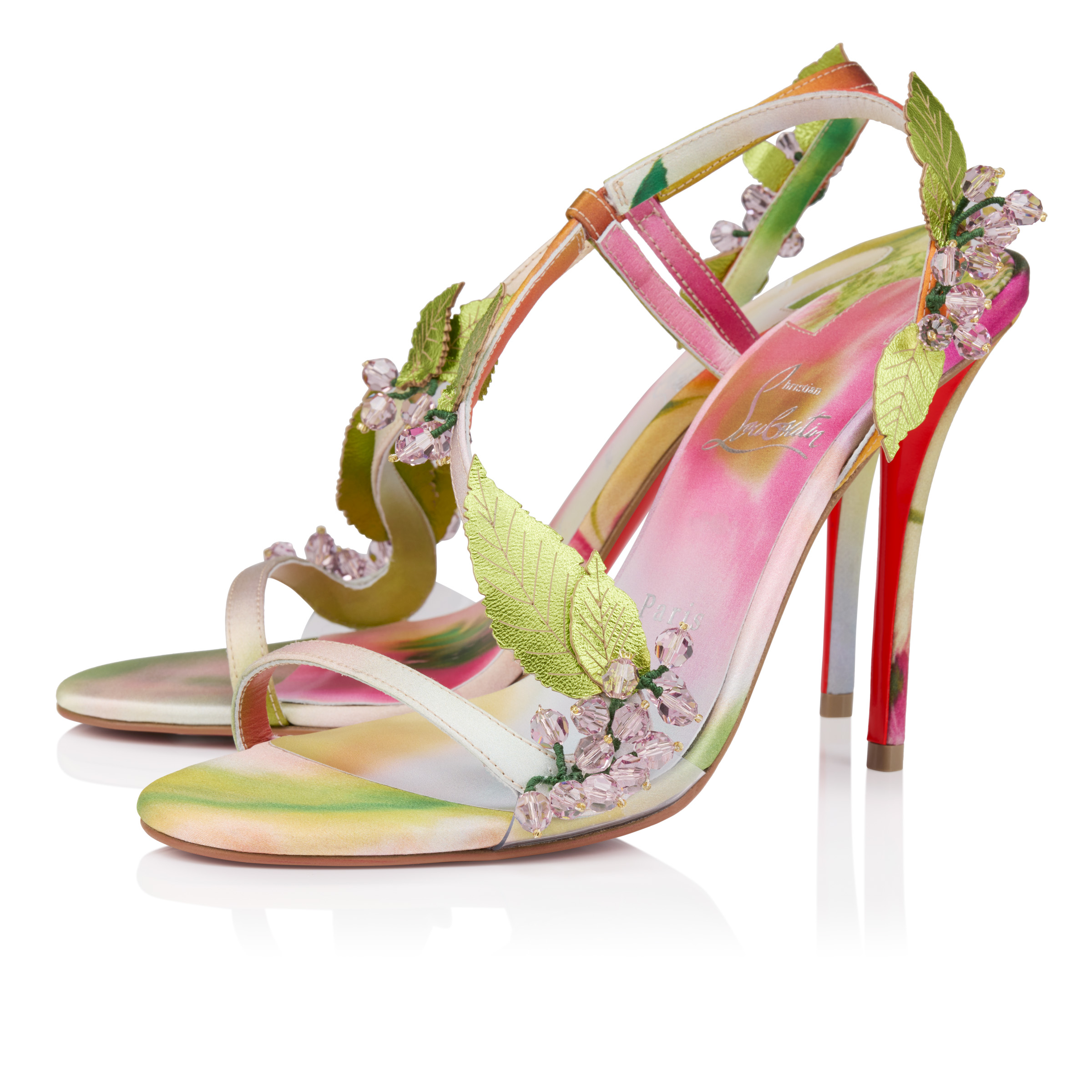 Christian Louboutin フラワー　レース　花柄 刺繍　パンプス Rosa Fruit - 100 mm Sandals - Botanica printed crepe satin