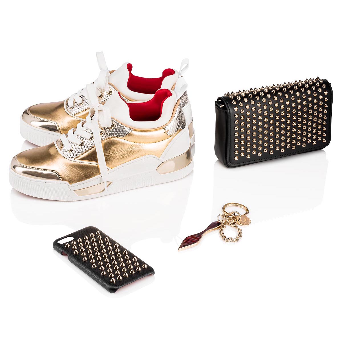 Christian Louboutin White Aurelien Donna Leather Sneakers Golden