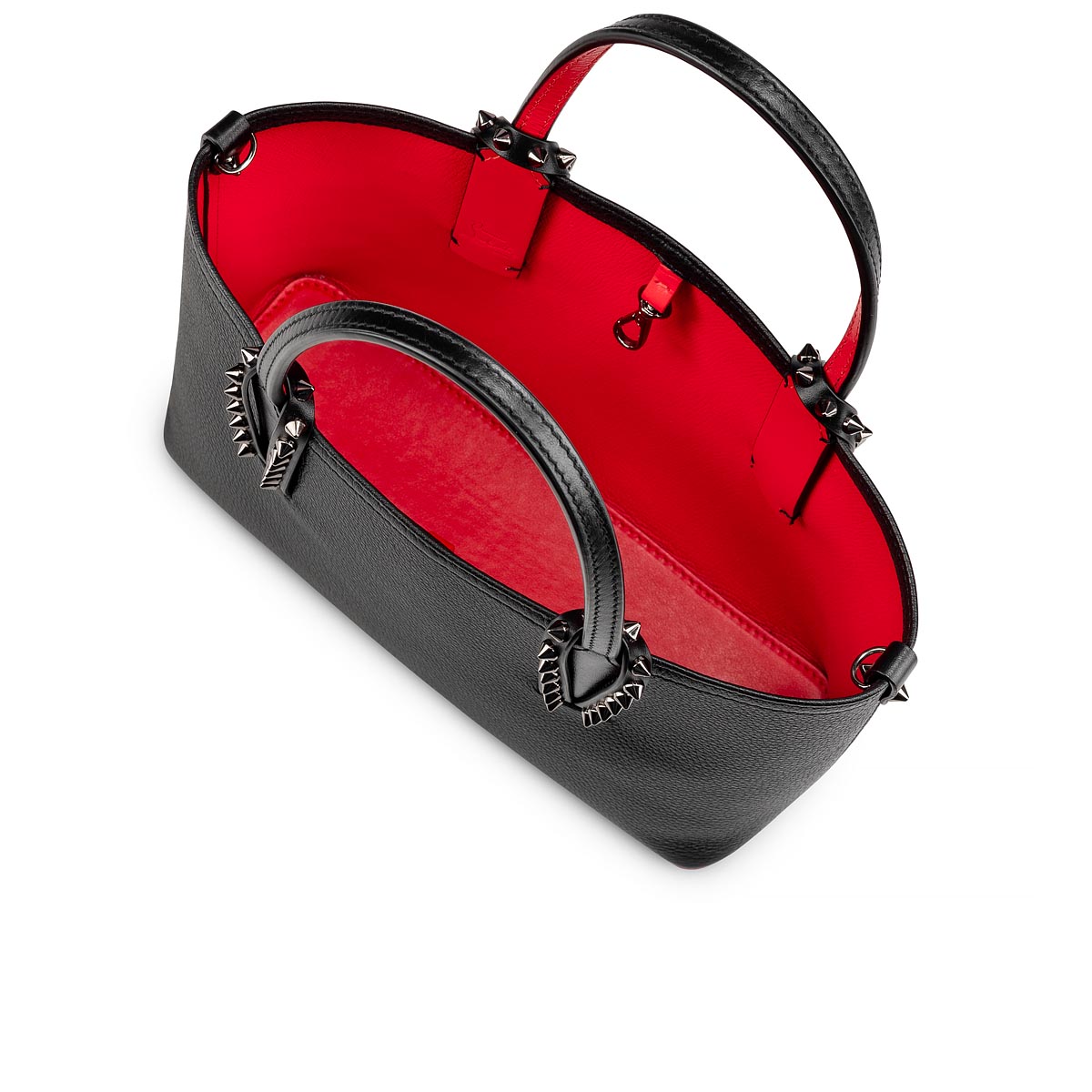 Cabata mini - Tote bag - Grained calf leather and smooth calf leather -  Black - Christian Louboutin United States