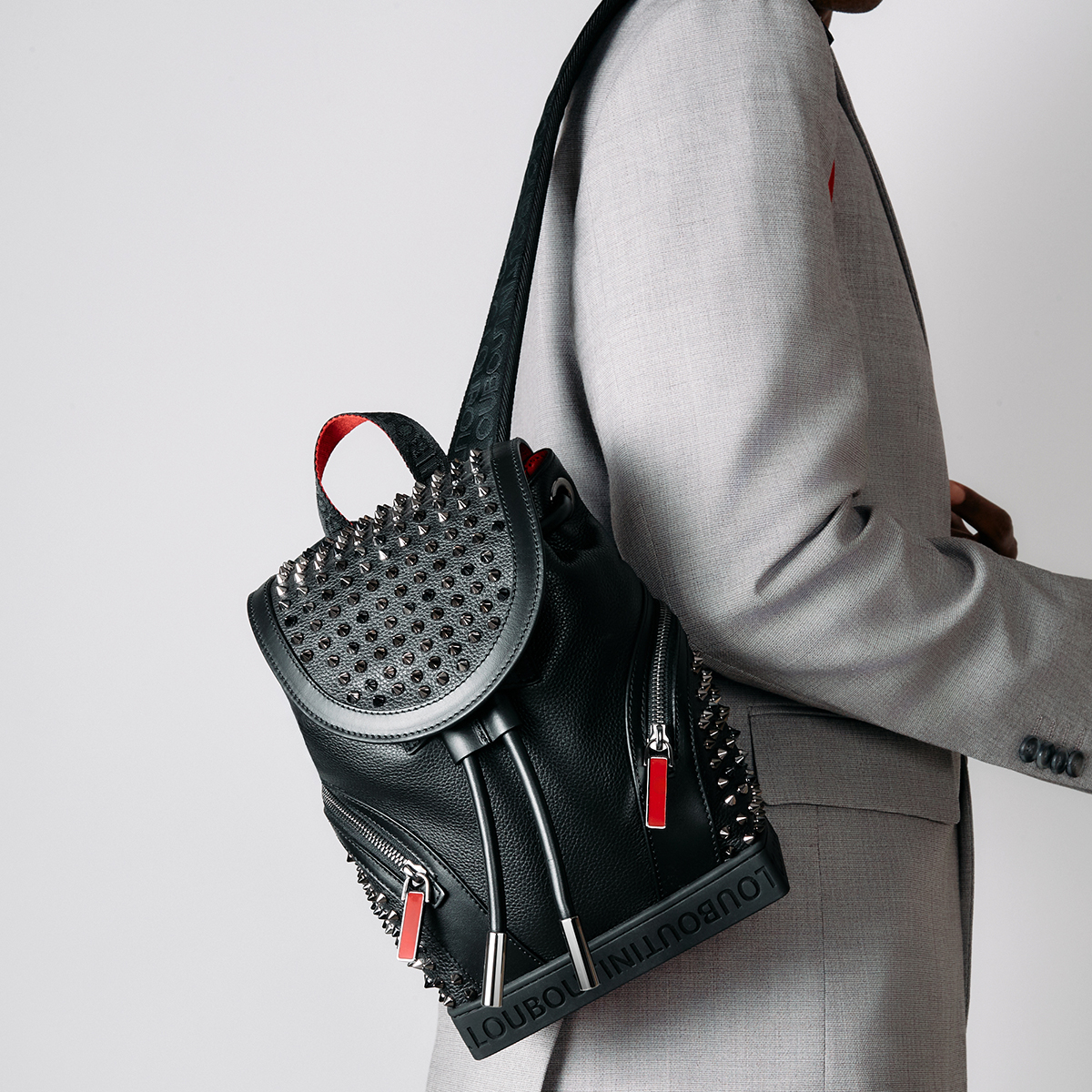 Explorafunk small Backpack Calf leather and spikes Black Christian Louboutin United States