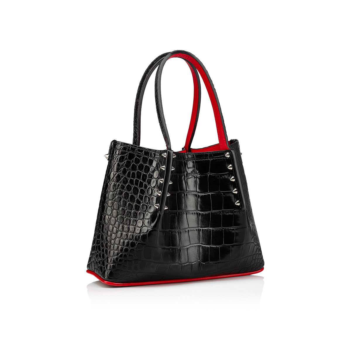 Cabarock large - Tote bag - Alligator embossed calf leather and spikes -  Black - Christian Louboutin