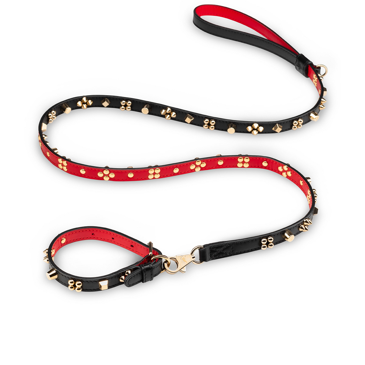 Christian Louboutin Loubicollar Spikes Calfskin Leather Extra Small Dog Collar Black/ Gold