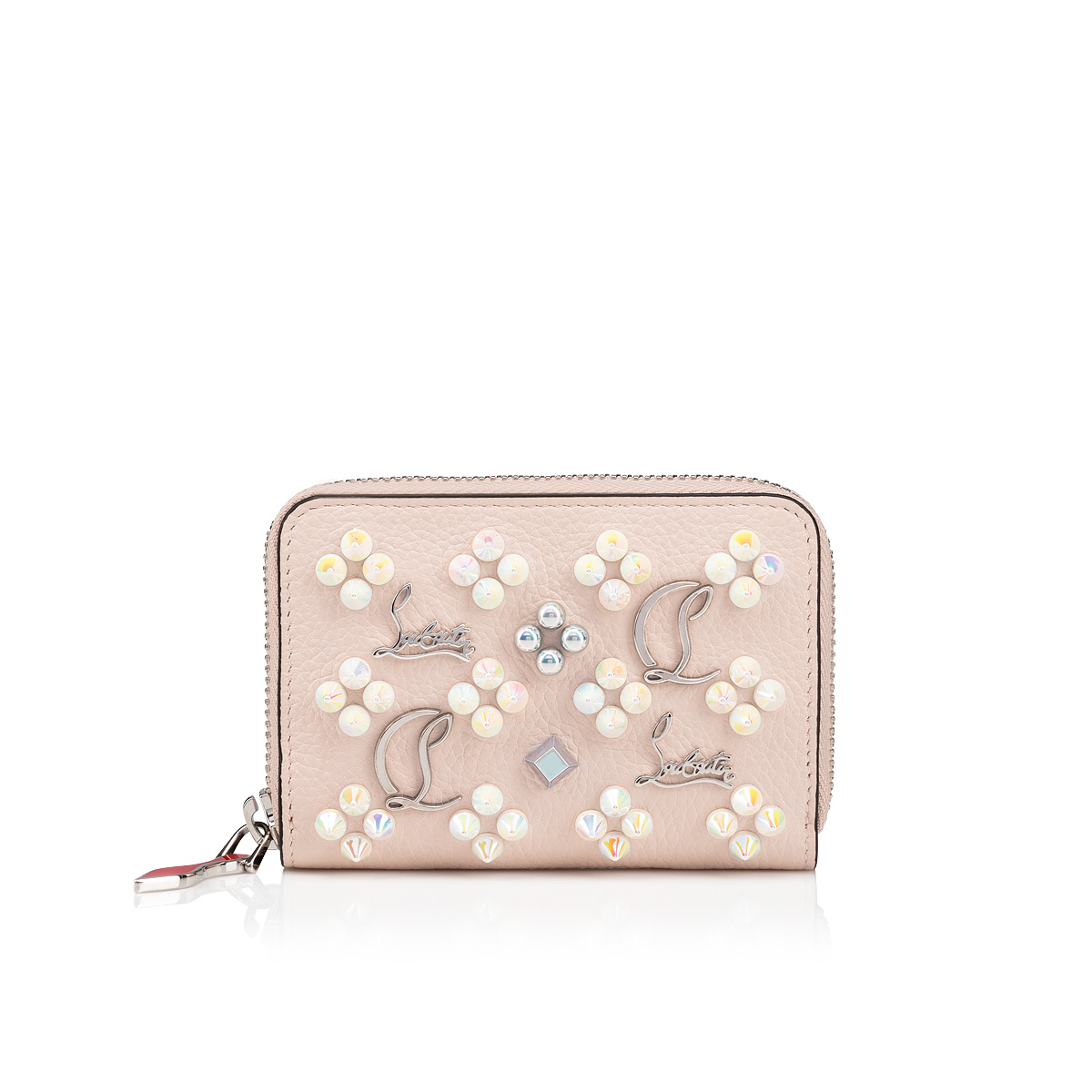 Christian Louboutin Beige Leather Panettone Spikes Zip-Around Wallet
