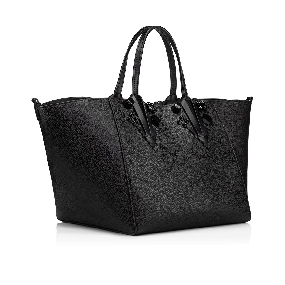 Cabachic small - Tote bag - Grained calf leather and spikes Couronnes -  Black - Christian Louboutin