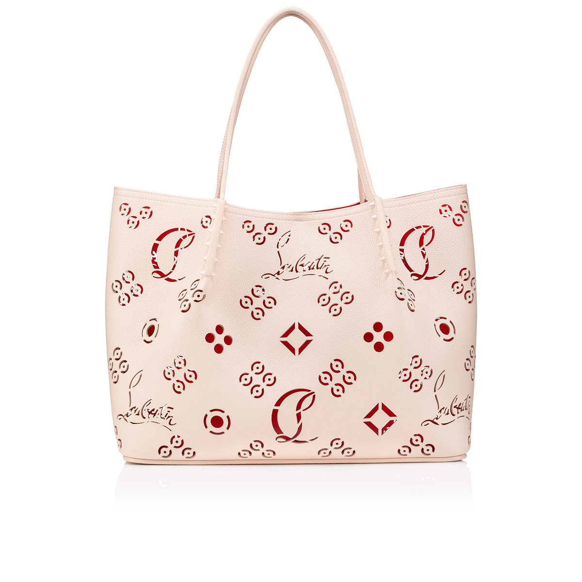 Cabarock large - Tote bag - Perforated calf leather Loubinthesky and spikes  - Leche - Christian Louboutin