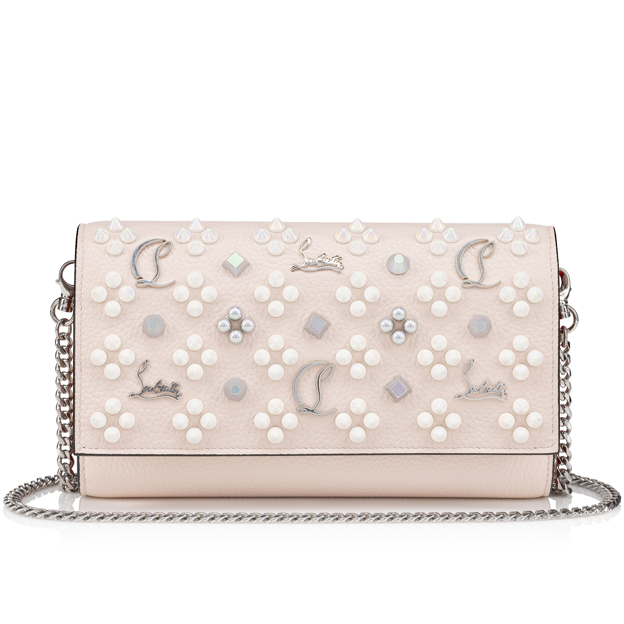 Paloma - Clutch - Grained calf leather and spikes Loubinthesky - Leche -  Christian Louboutin