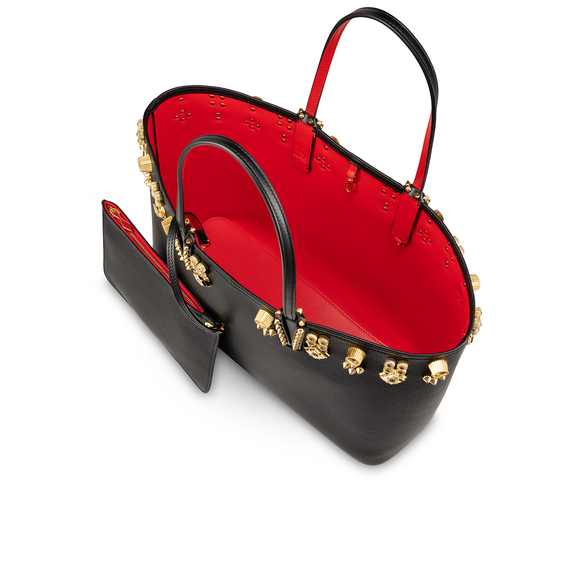Cabata - Tote bag - Grained calf leather and spikes Couronnes Seville -  Black - Christian Louboutin