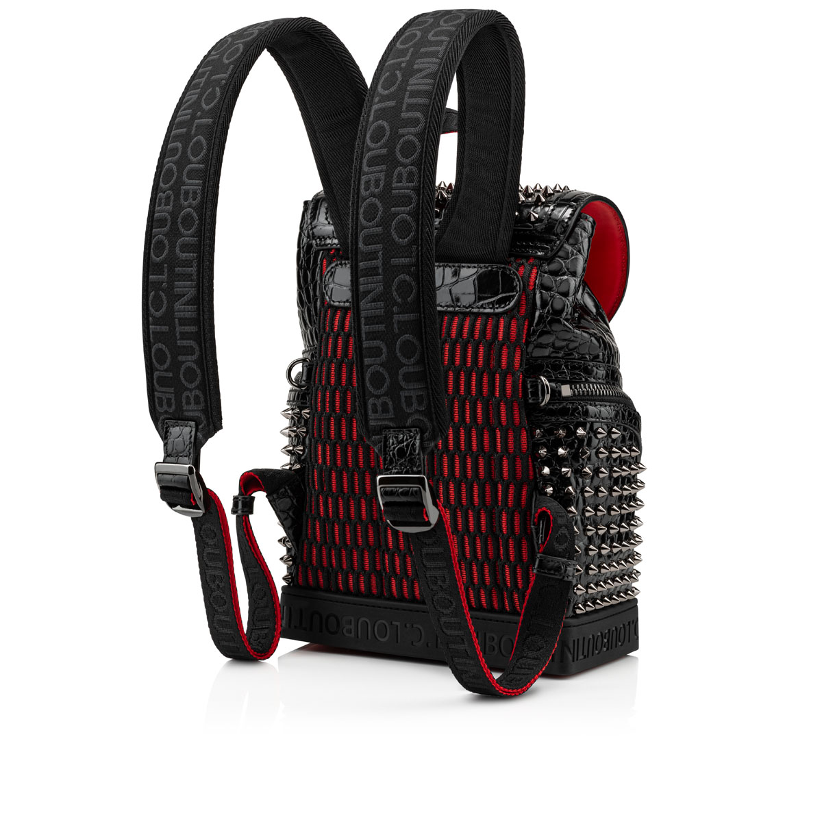 Explorafunk small - Backpack - Alligator embossed calf leather and spikes -  Black - Christian Louboutin