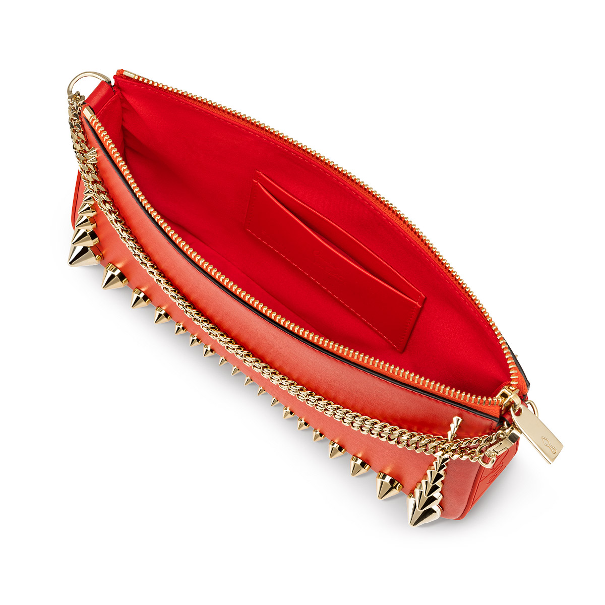 Christian Louboutin Limited Edition Red Leather Gold Spike Hand Bag ｗith  Charm