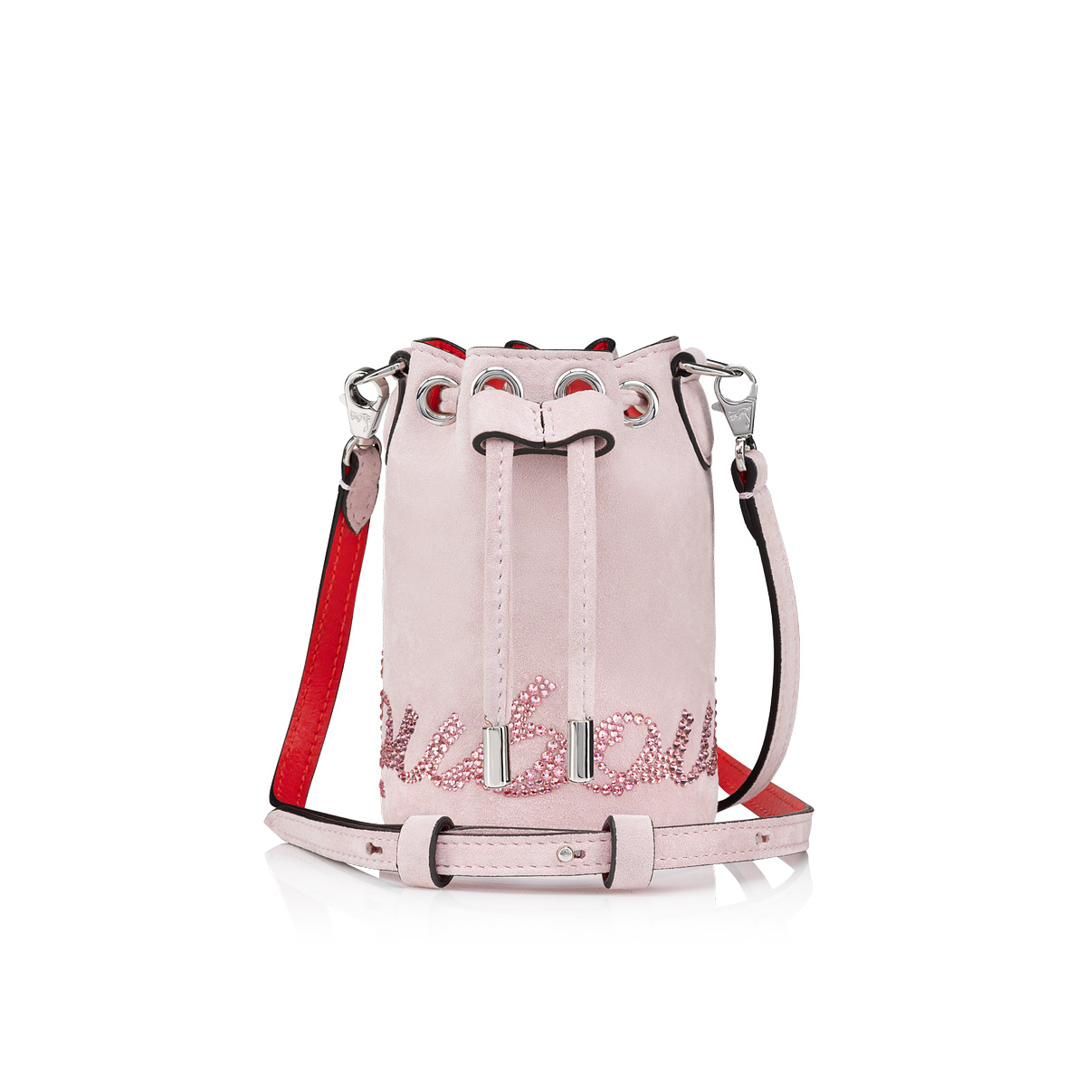 Jane mini - Bucket bag - Leather, veau velours and strass - Rosy - Louboutin