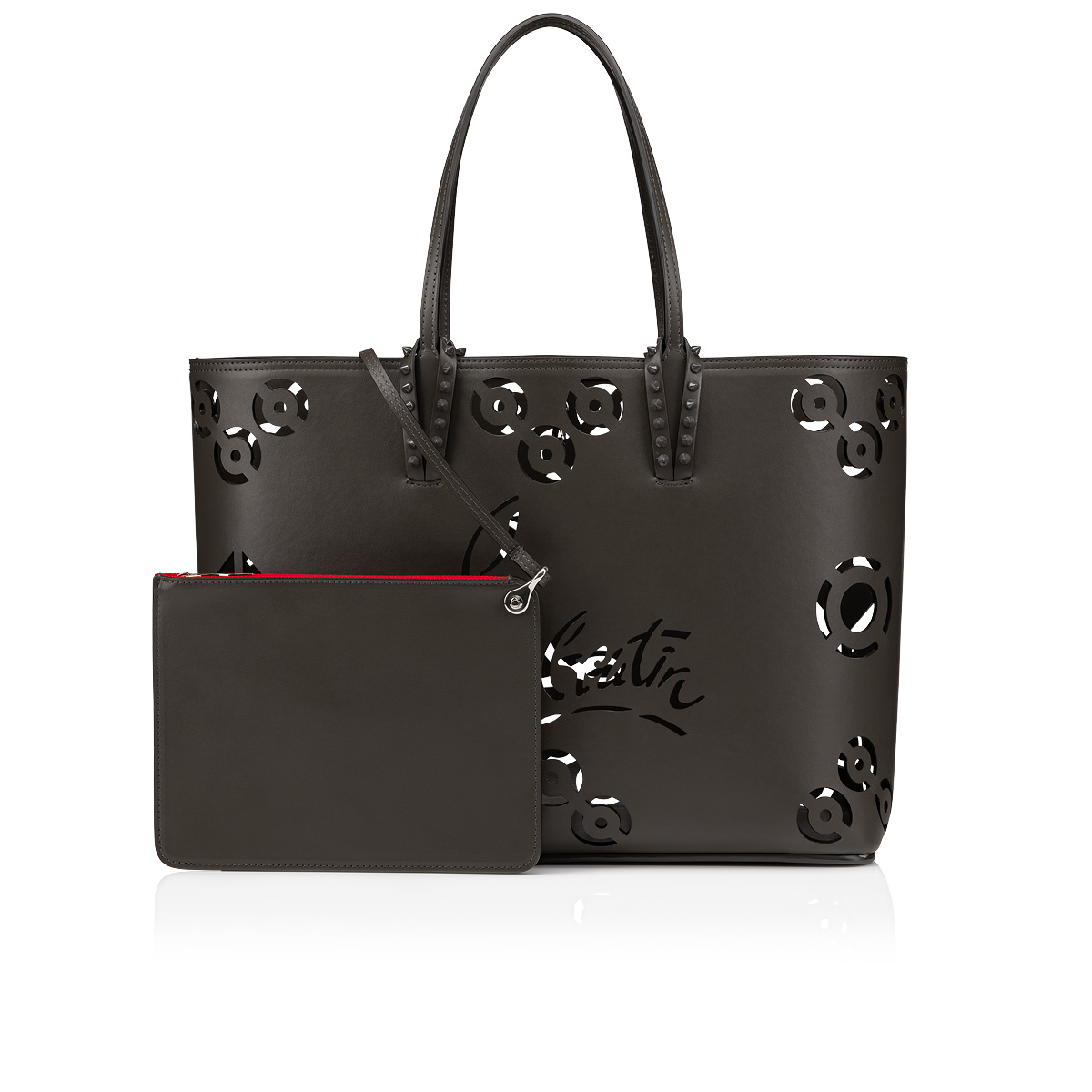 CHRISTIAN LOUBOUTIN: Cabata leather bag with spikes - White