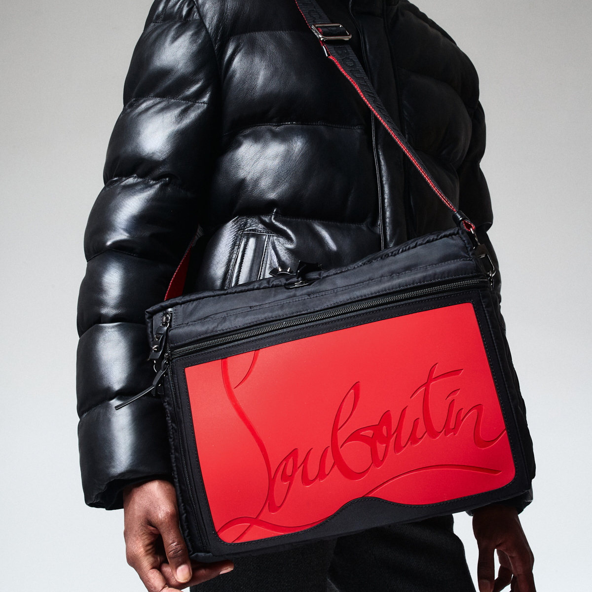 Christian Louboutin Loubiclic Messenger Bag Embossed Leather Black